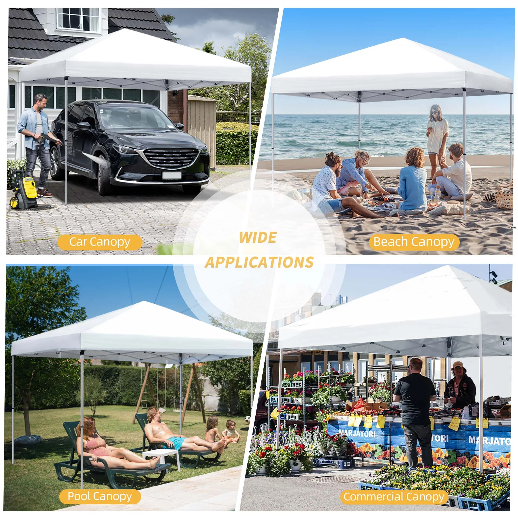 DWVO 10x10 FT Pop Up Canopy Tent Anti-UV Waterproof Outdoor Canopy Instant Party Wedding Backyard Canopy Tent Shade Shelter for Beach Party Commercial Booth Gazebo, White