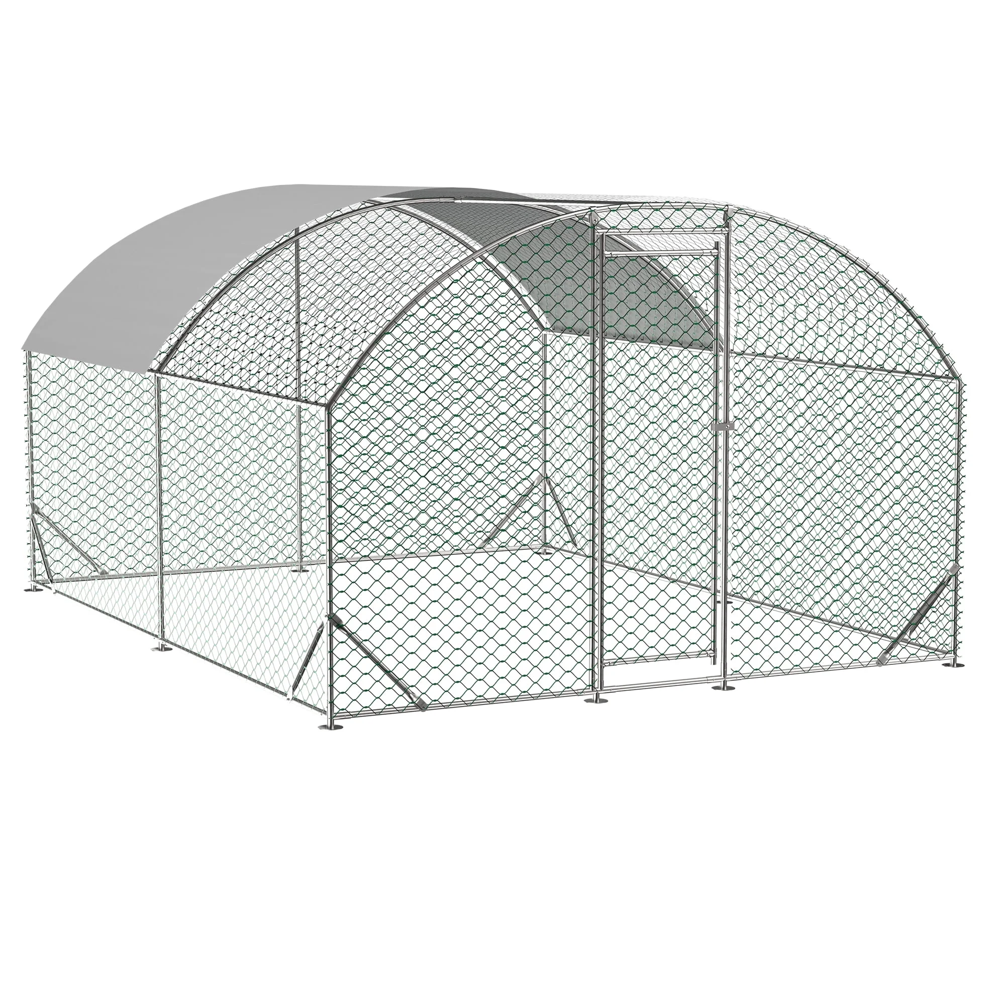 Large Chicken Coop Metal Chicken Run with Waterproof and Anti-UV Cover, Dome Shaped Walk-in Fence Cage Hen House for Outdoor and Yard Farm Use, 1