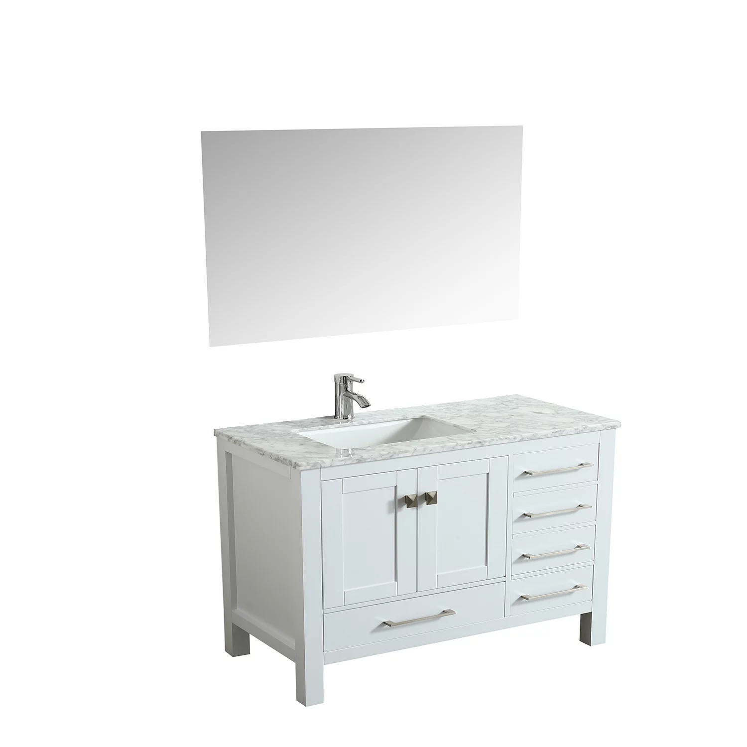 Eviva London 42 in. Transitional White Bathroom Vanity with White Carrara Marble Countertop