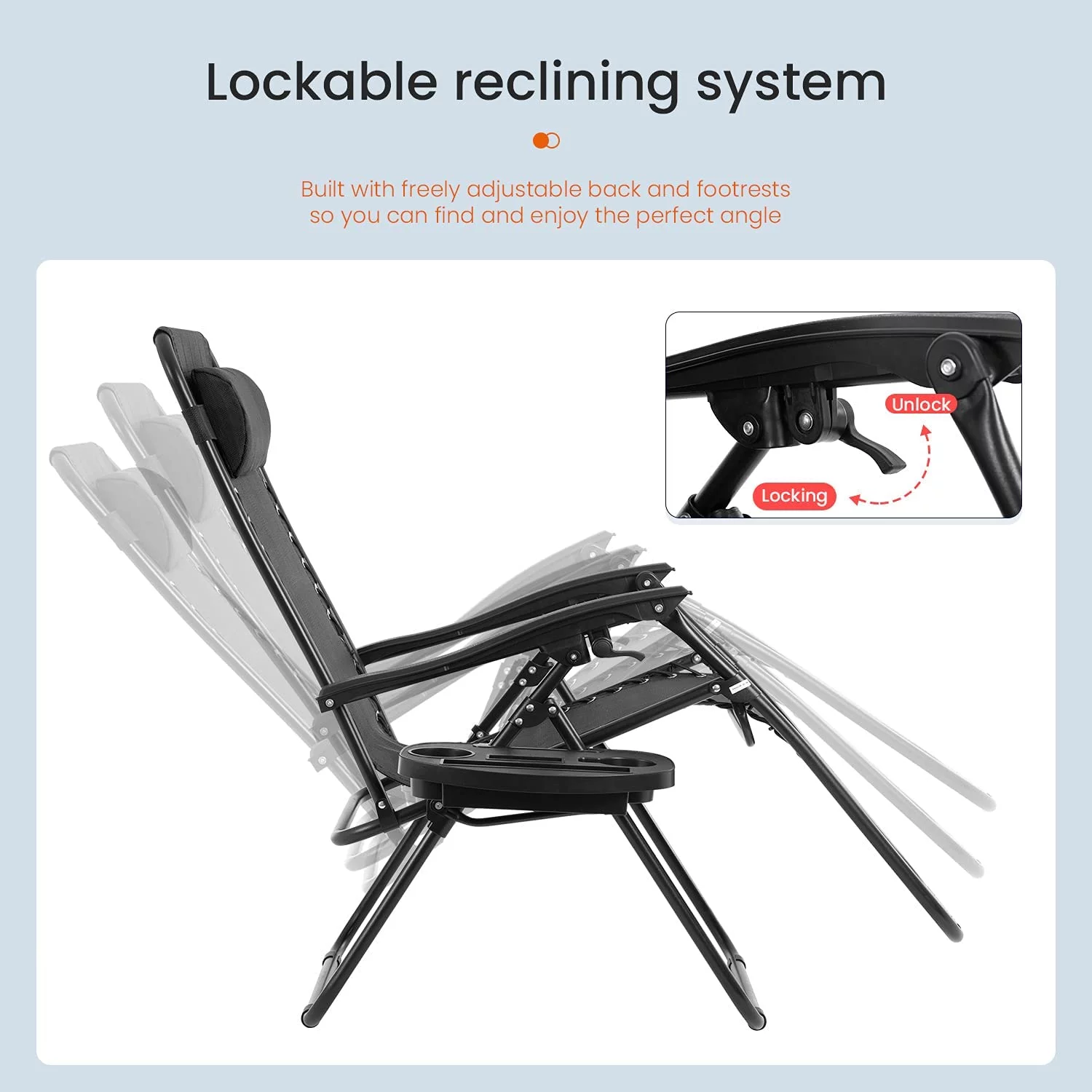 Zero Gravity Lounge Chair with Pillow and Side Table,Black