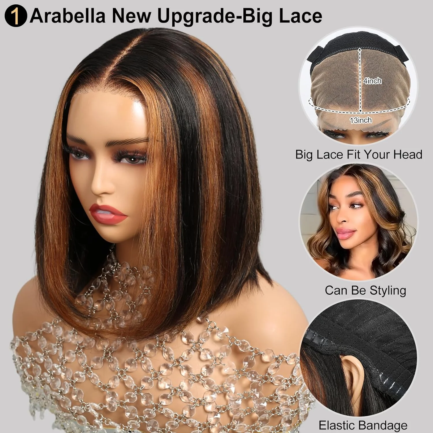 13x4 HD 1B/30 Highlight Bob Wig Ready to Go Glueless Bob Wig Human Hair Ombre Lace Front Wig Human Hair Pre Plucked With Baby Hair Bob Wig Human Hair Lace Frontal Wig 180% Density 10inch
