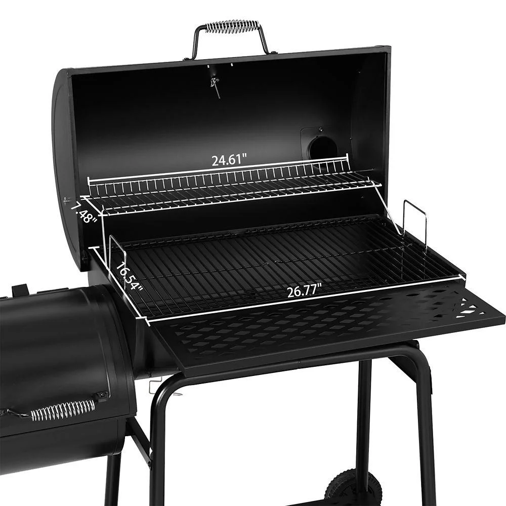 Royal Gourmet Charcoal Barrel Grill with Offset Smoker, Front and Bottom Shelves, 811 sq. in., Backyard Cooking, Black, CC1830F