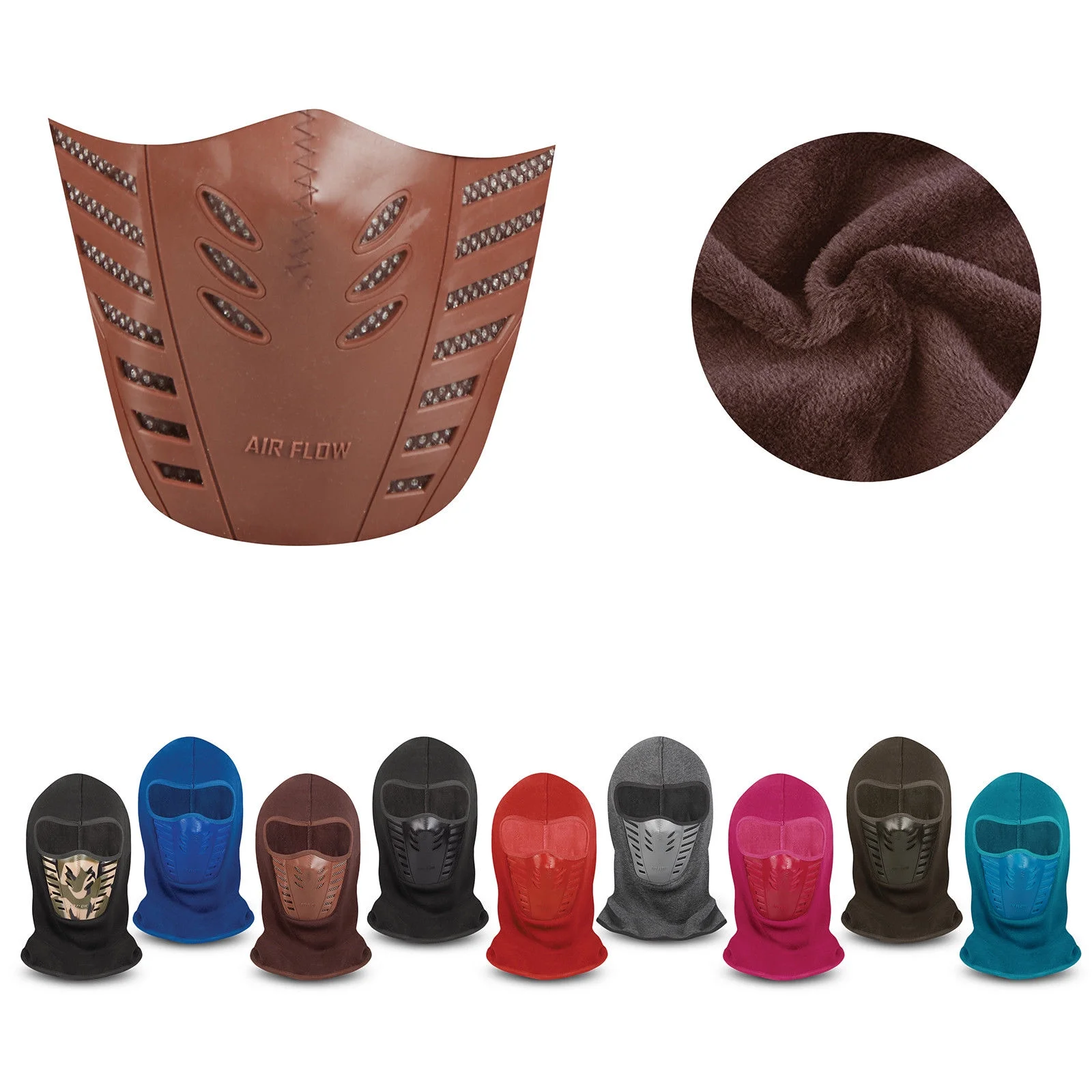 ClimaZero Adult Brown Micro Fleece Air Flow Face Mask Ski Mask Neck Gaiter Hood Hat Beanie