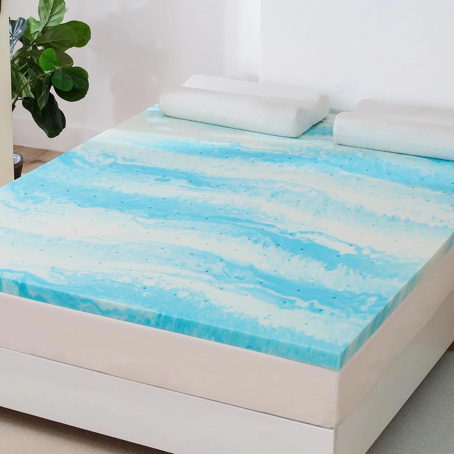2 inch Twin Cooling Gel Infused Mattress Topper, Memory Foam Mattress Bed Pad,Soft, Blue