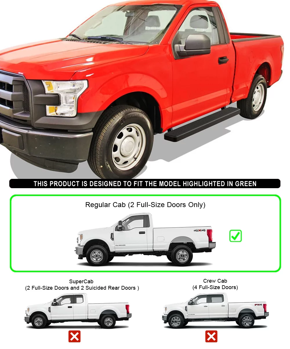 APS iBoard Running Boards 6-inch Black Compatible with Ford F150 2015-2023 Regular Cab & F-250 F-350 Super Duty 2017-2022 Stainless Steel (Nerf Bars Side Steps Side Bars)