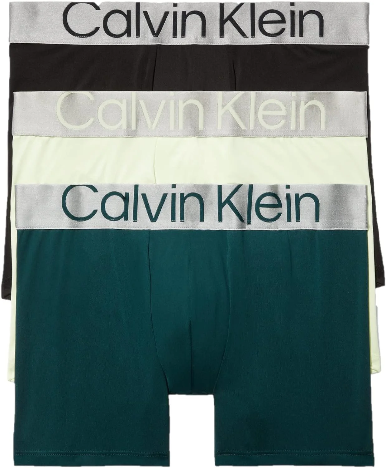 Calvin Klein Men's Reconsidered Steel Micro 3-Pack Boxer Brief, Black, Ponderosa Pine, Spring Onion, Medium