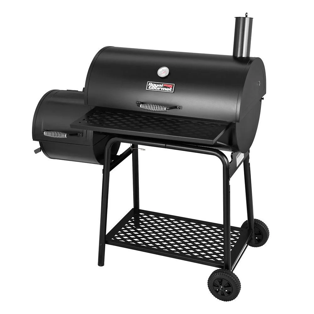 Royal Gourmet Charcoal Barrel Grill with Offset Smoker, Front and Bottom Shelves, 811 sq. in., Backyard Cooking, Black, CC1830F
