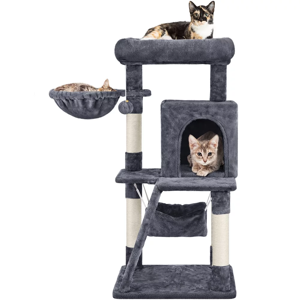 Easyfashion 40'' Height Cat Tree with Scratching Board/Posts, Dark Gray