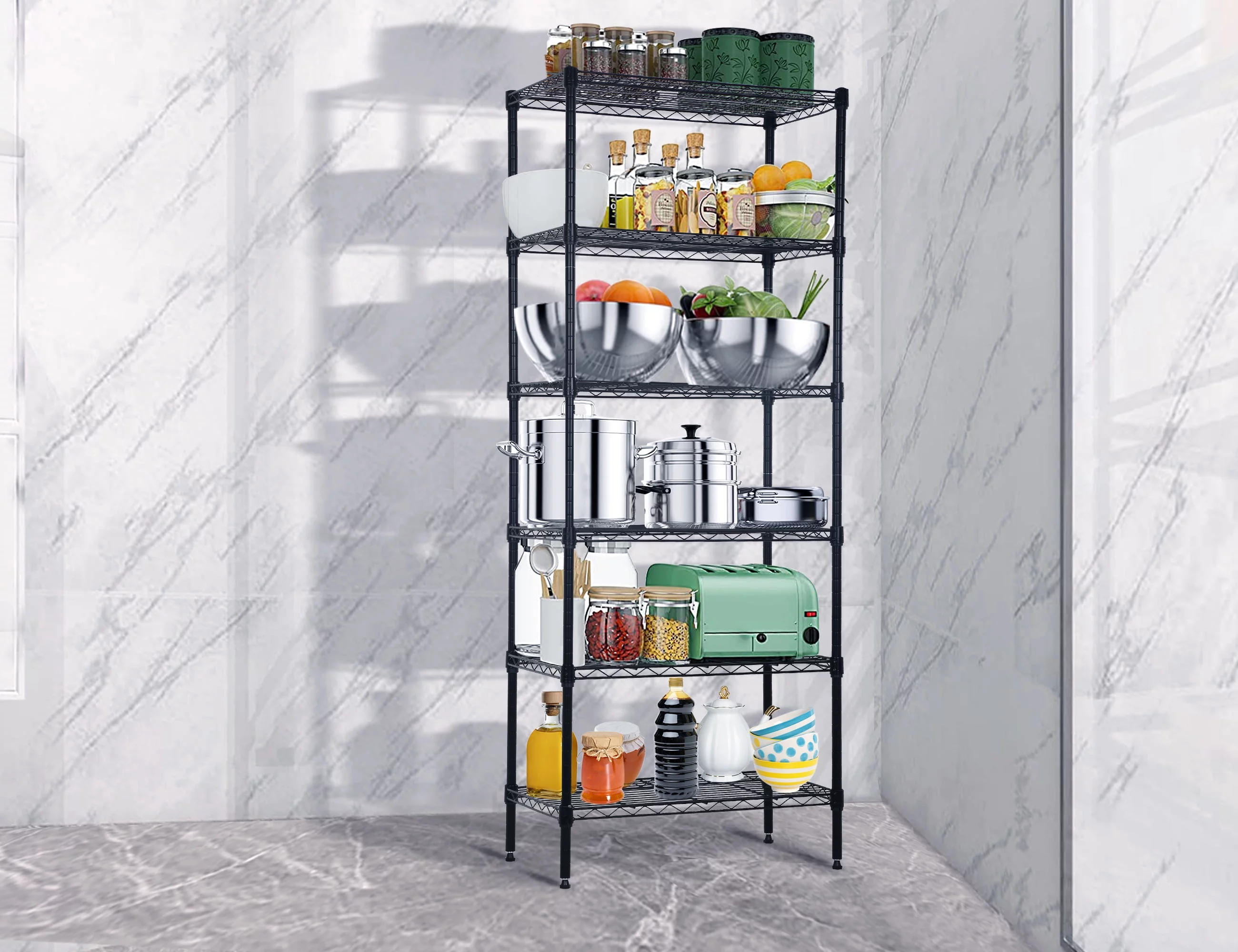 Separable 6 Tier Wire Shelving Unit, Adjustable One 6 Shelves Shelving Unit or Two 3 Tier Steel Storage Rack 900lbs Capacity Metal Storage Shelves Heavy Duty for Small Places Kitchen Garage