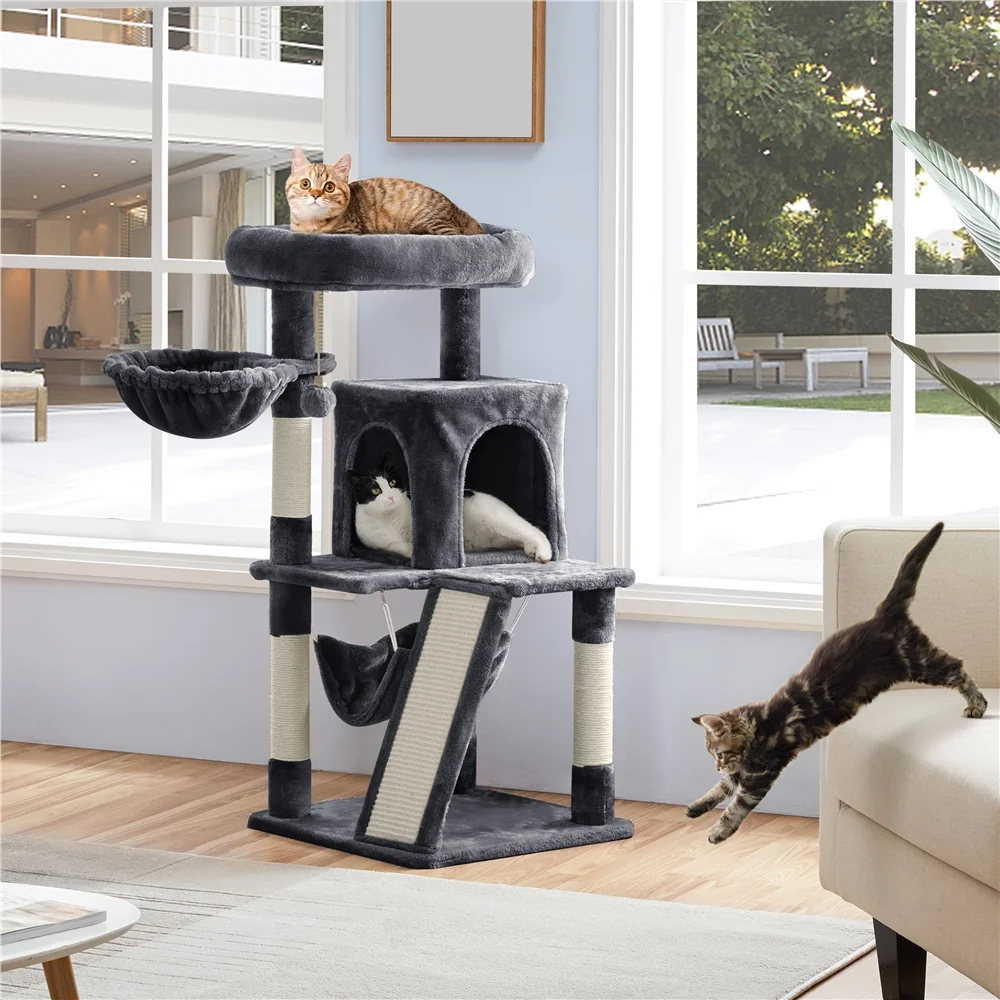 Easyfashion 40'' Height Cat Tree with Scratching Board/Posts, Dark Gray