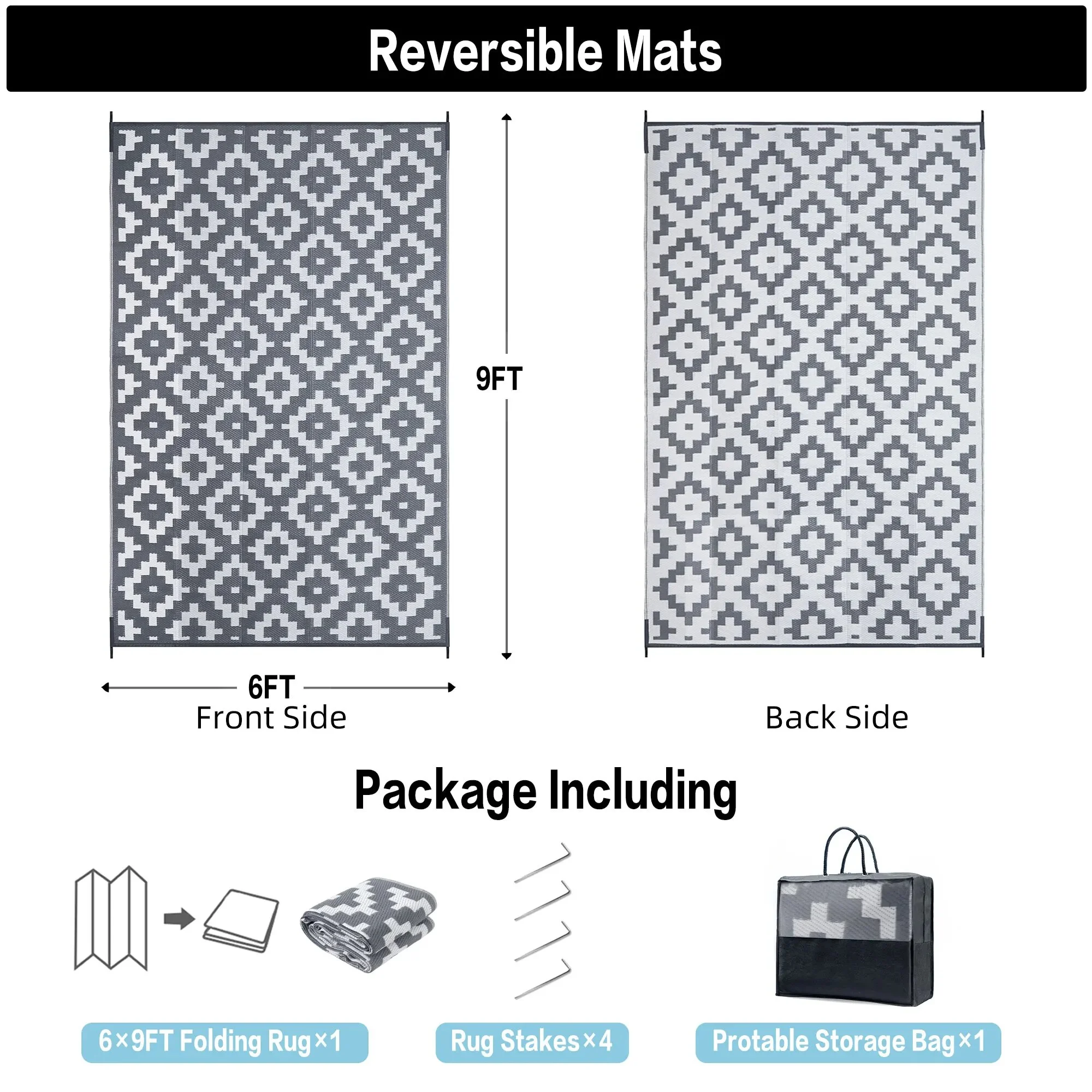 BERTHMEER Outdoor Rugs on Sale Clearance 6'x9' Waterproof Area Rugs Patio Rugs Plastic Straw Rugs Camping Rugs, Porch,Deck Rugs, RV Rugs for outside