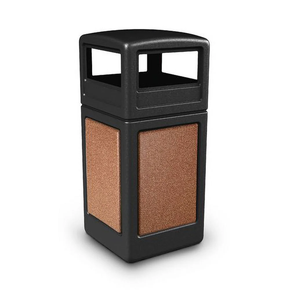 Commercial Zone Products StoneTec 42 Gallon Square Trash Can with Dome Lid Black with Pepperstone