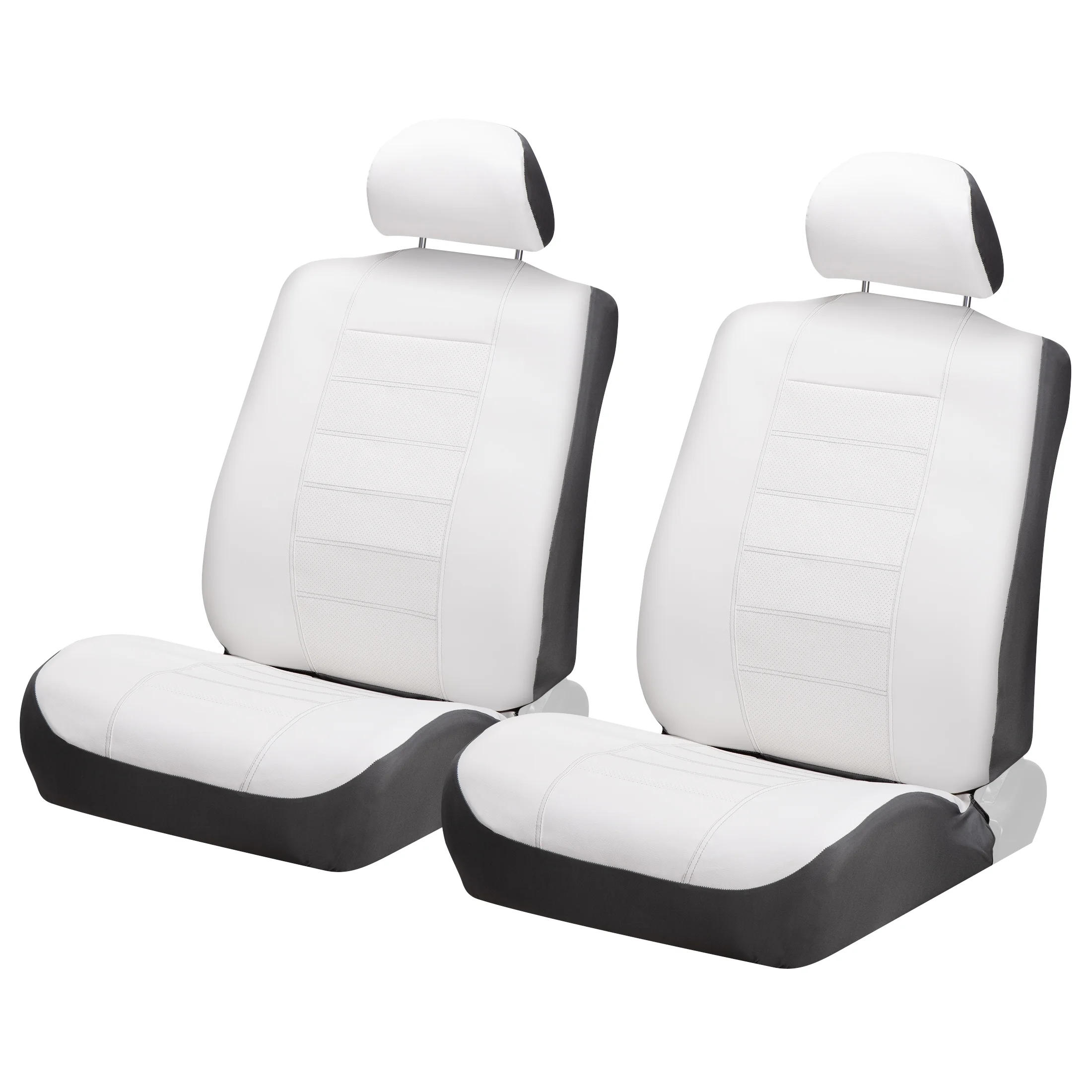 Auto Drive Sport White Faux Leather Seat Cover for Cars-2 Pack Universal Fit