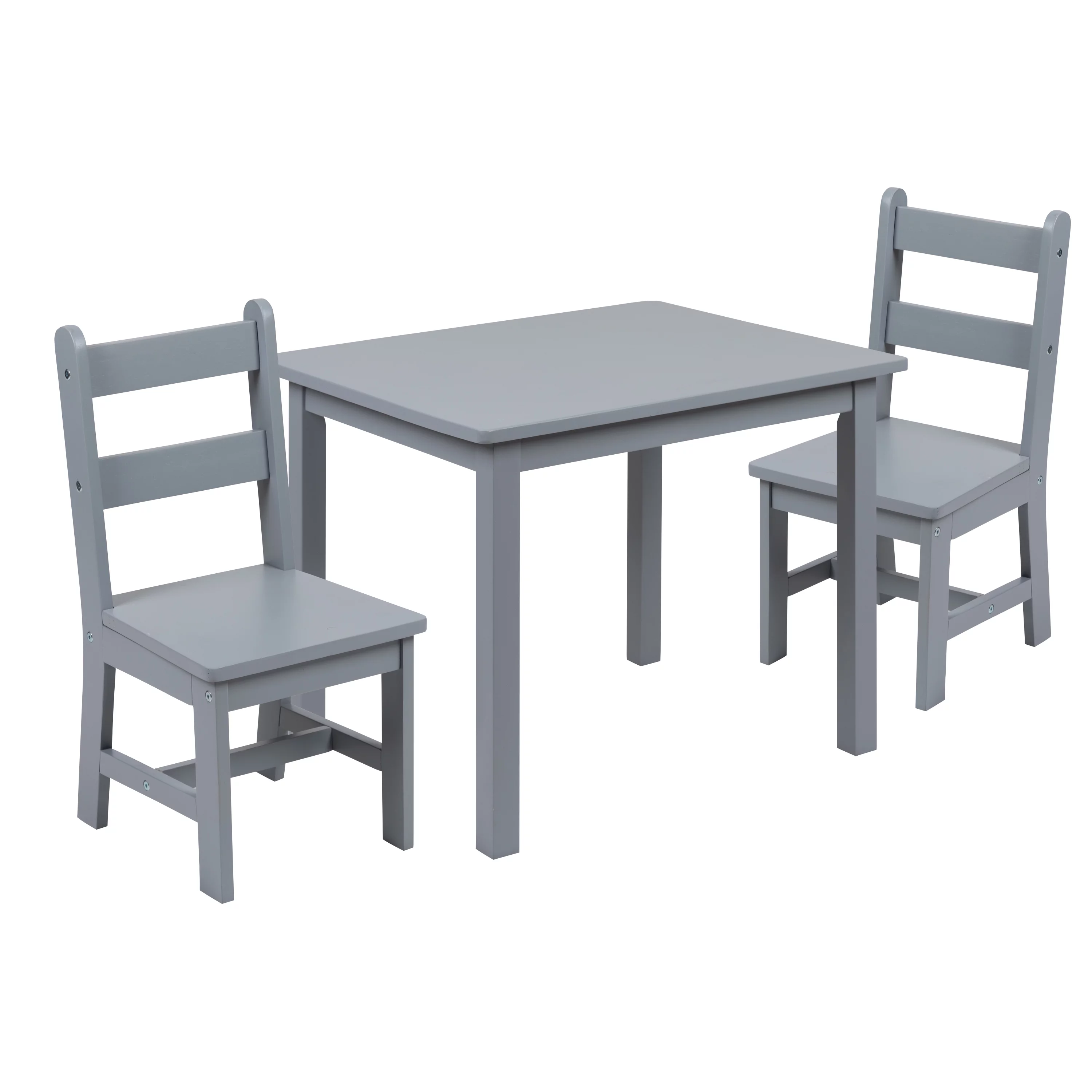 Emma + Oliver Kids 3 Piece Solid Hardwood Table and Chair Set for Playroom, Kitchen - Gray