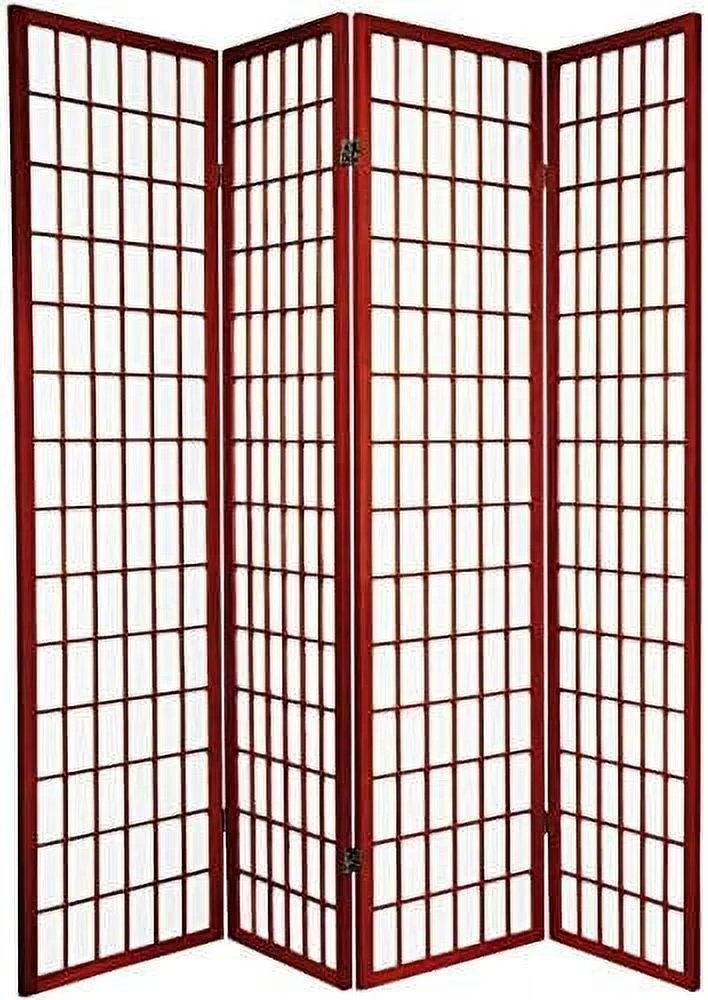 HYHBIBOOM GTU  Japanese Style 4 Panels Wood Shoji Room Divider Screen Oriental for Home/Office (Cherry)