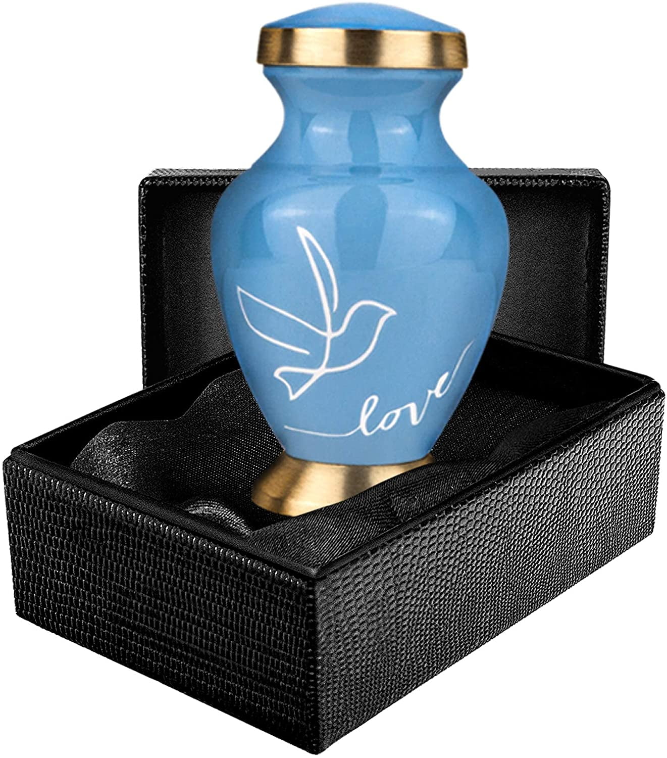 Trupoint Memorials Modern Love Light Blue Small Keepsake Urns for Human Ashes - Qnty 1 - A Resting Place for Your Loved One - with case and Velvet Bag