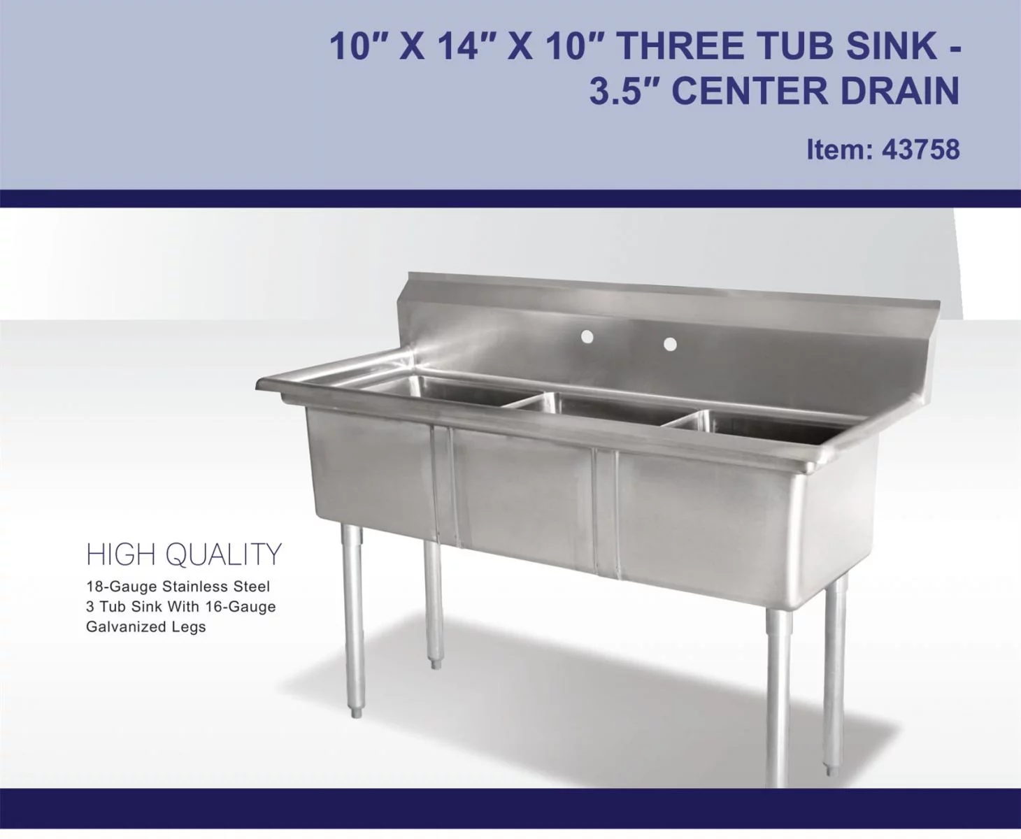 35 in. Commercial Heavy-Duty Three Compartment Sink in Stainless Steel 35.8''Wx20''Dx43''H