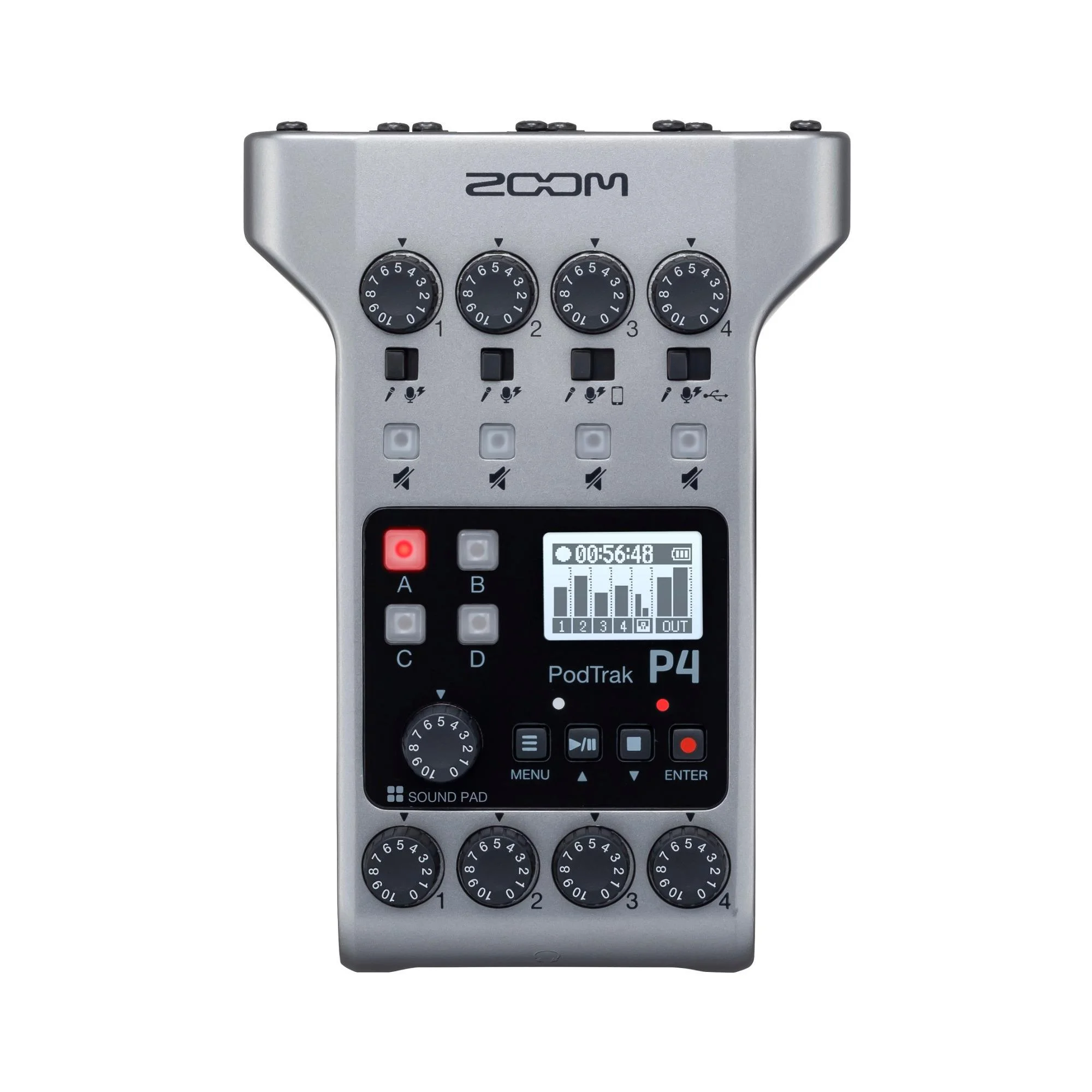Zoom PodTrak P4 Portable Multitrack Recorder Bundle with ZDM-1 Podcast 2-Pack