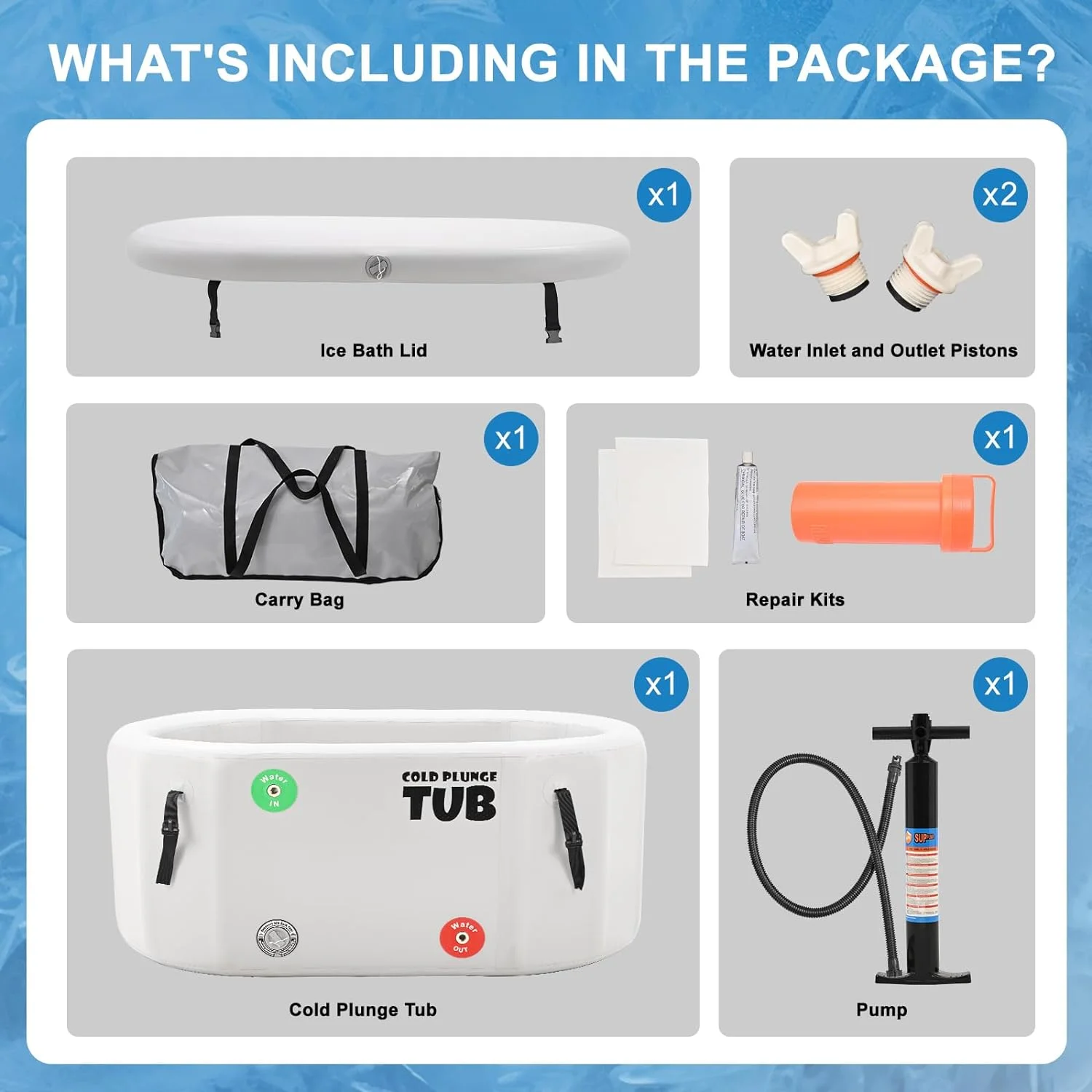 Lilypelle Inflatable Rectangle Ice Bath Cold Plunge Tub, Durable Freestanding 59