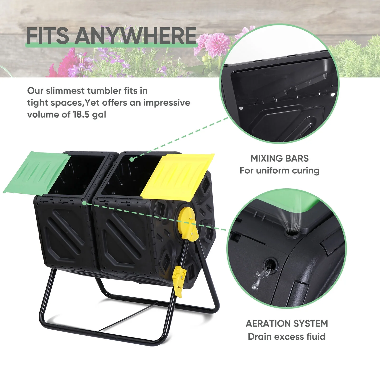 Compost Bin 18.5/37/43 Gallon Composting Tumbler BPA Free Rotating Outdoo Garden