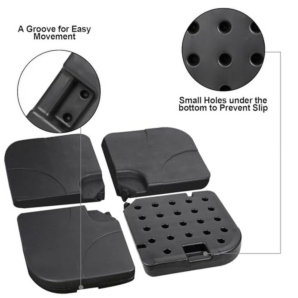 4-Piece Cantilever Umbrella Base, Heavy-Duty Offset Patio Umbrella Stand Square Base Plate Set with Easy-Fill Spouts for Water or Sand, for Cross Base Stand with Handles, Black