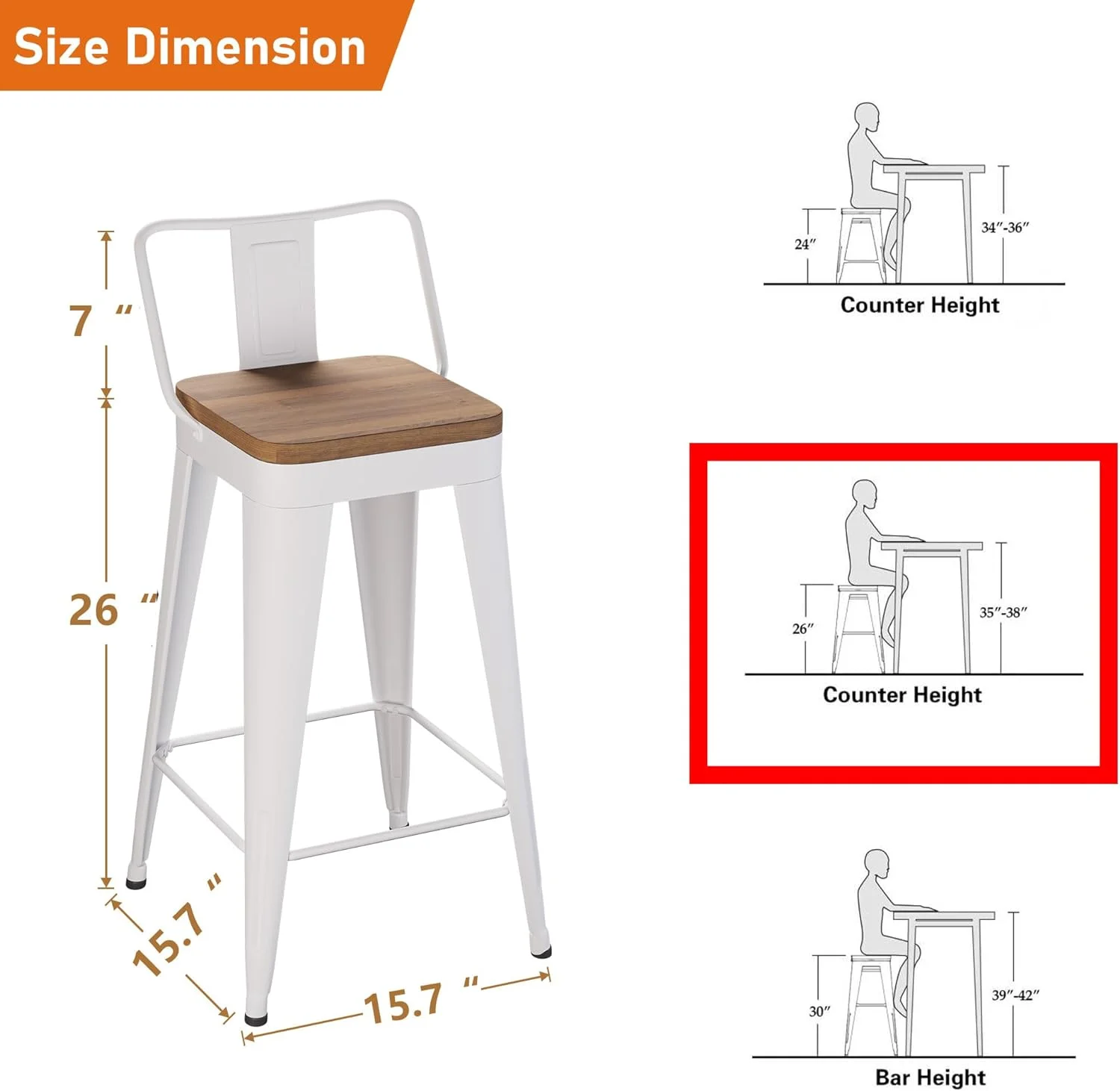 ONKER Bar Stools Set of 4 Metal Bar Stool Counter Height Bar Stools 26