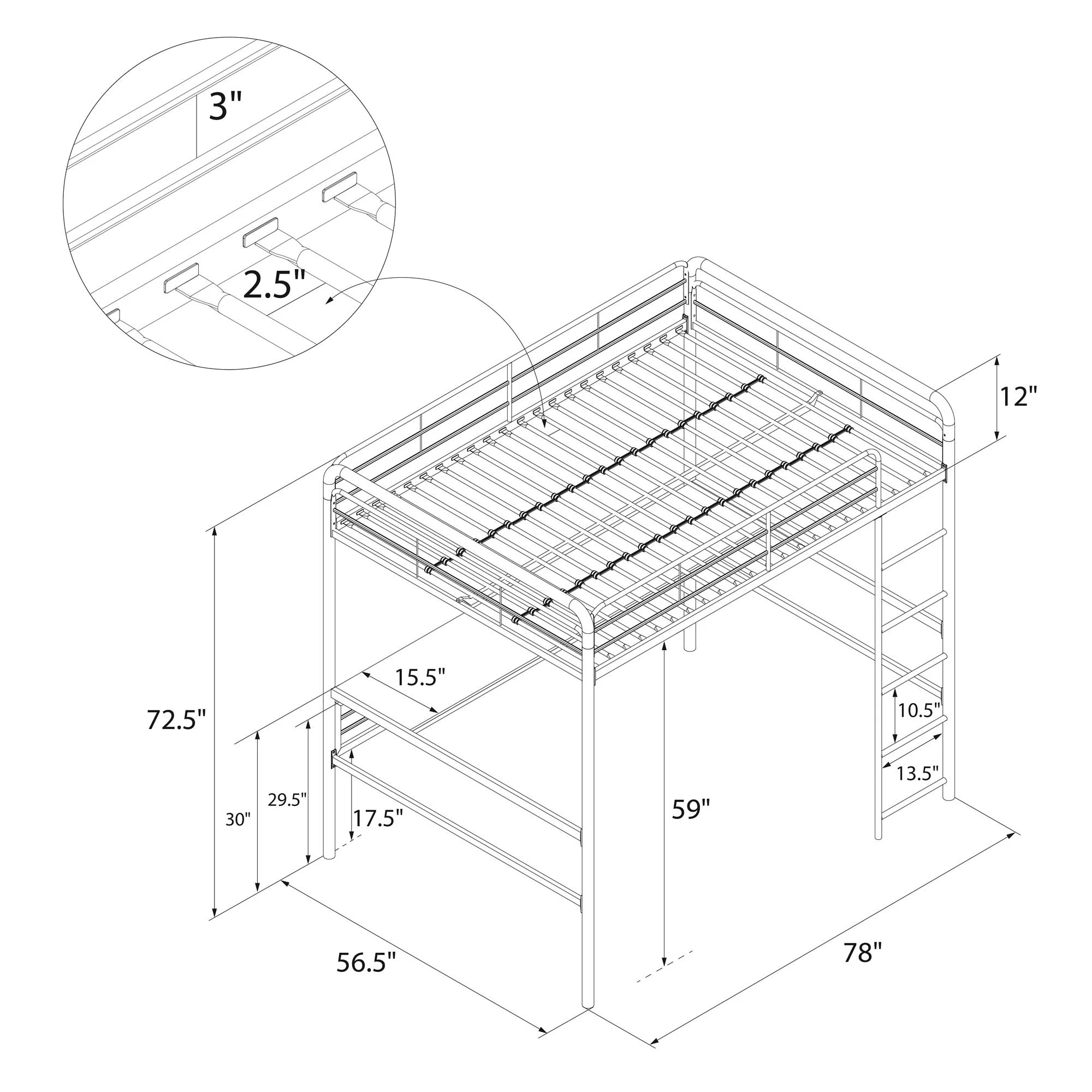 DHP Shawn Full Metal Loft Bed with Desk, Off White/Off White