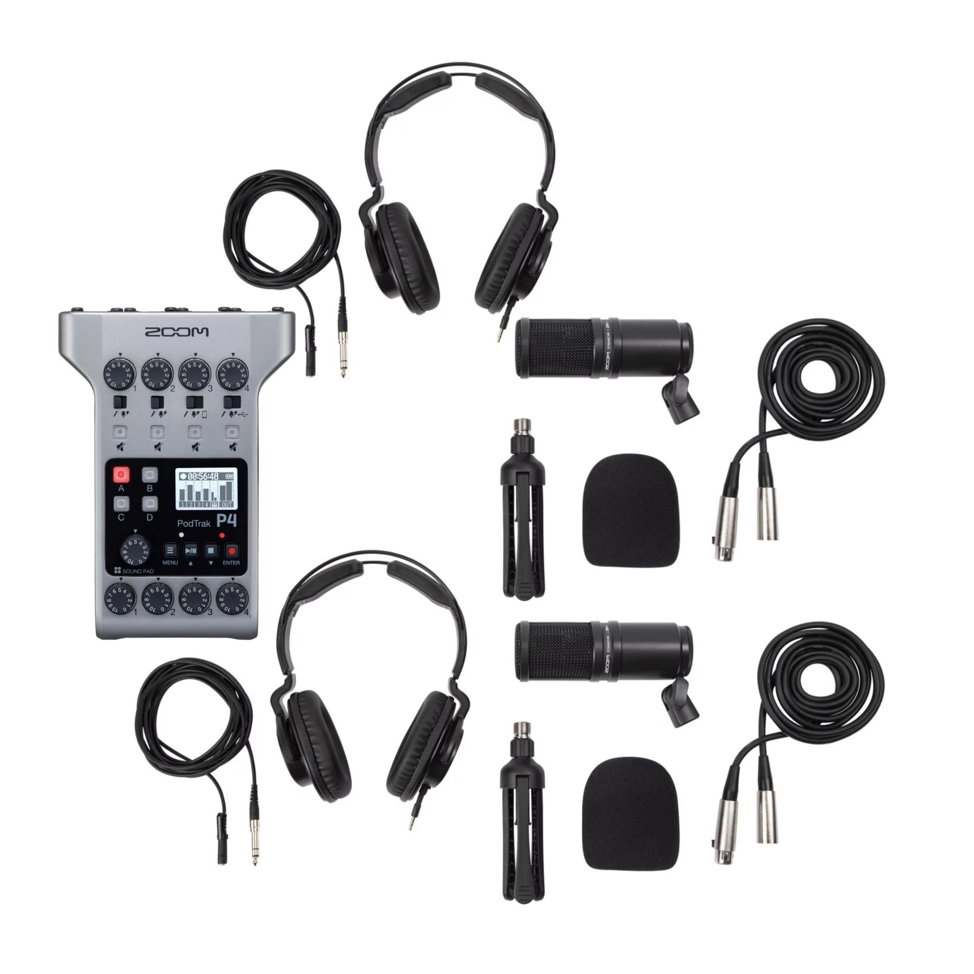 Zoom PodTrak P4 Portable Multitrack Recorder Bundle with ZDM-1 Podcast 2-Pack