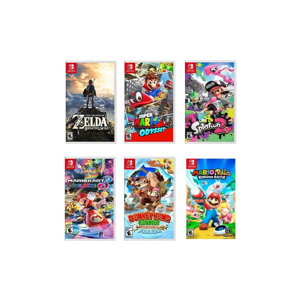 New Nintendo Switch Lite Turquoise Console Bundle with 6 Games: The Legend of Zelda: Breath of the Wild, Super Mario Odyssey, Splatoon 2, Super Mario Kart 8, Donkey Kong, and Rabbids Kingdom Battle!