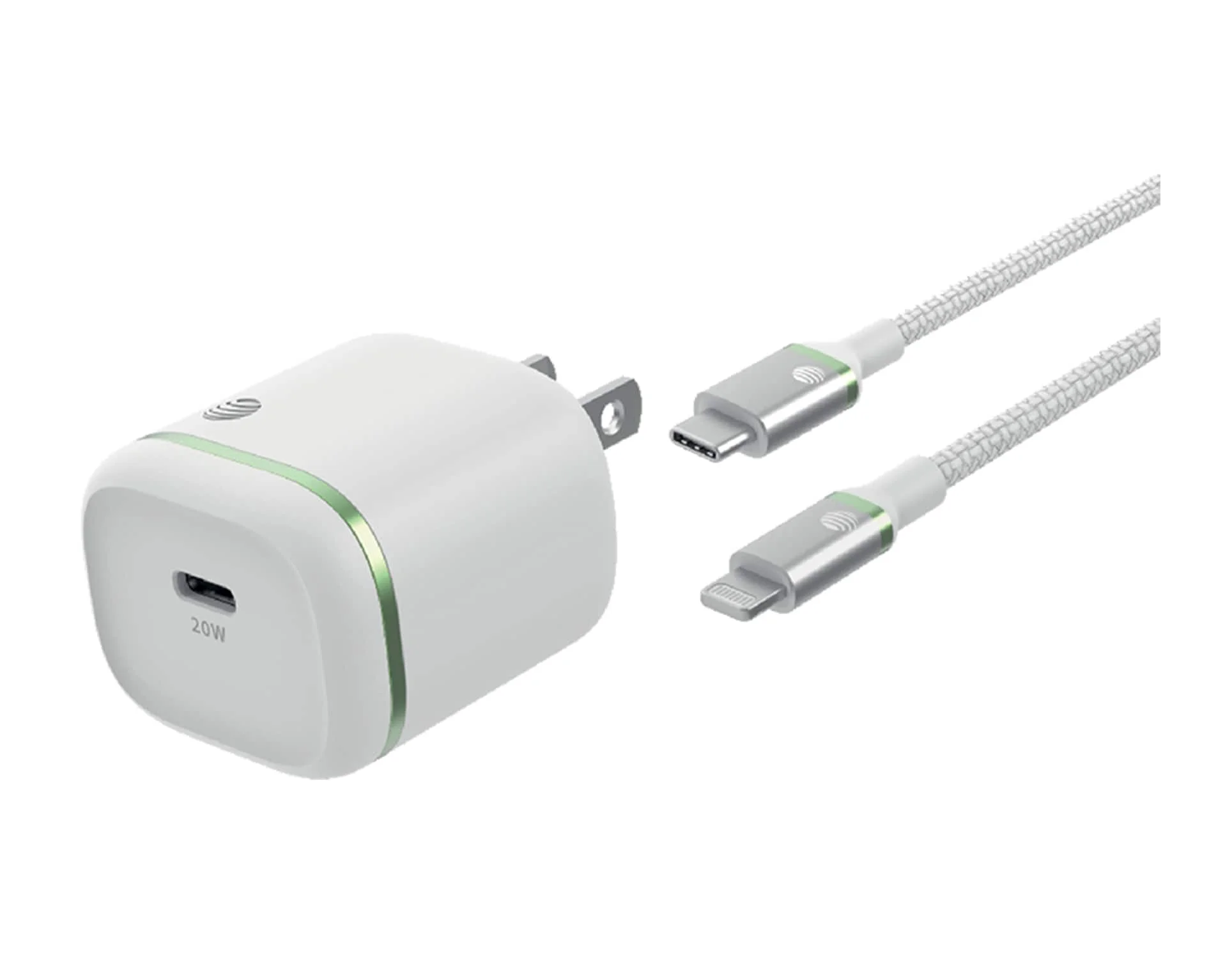 AT&T Fast Charge Bundle Lightning Cable with 20W USB-C Power Delivery Wall Block  - White