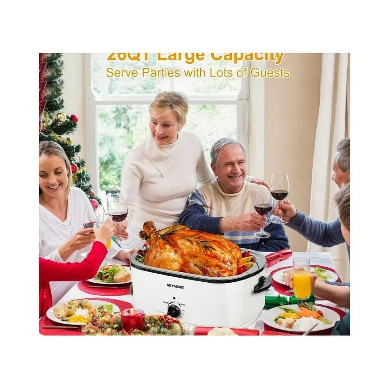 24 Quart Electric Roaster Oven Stainless Steel Roaster Pan With Self-Basting Lid Removable Insert Pot, White