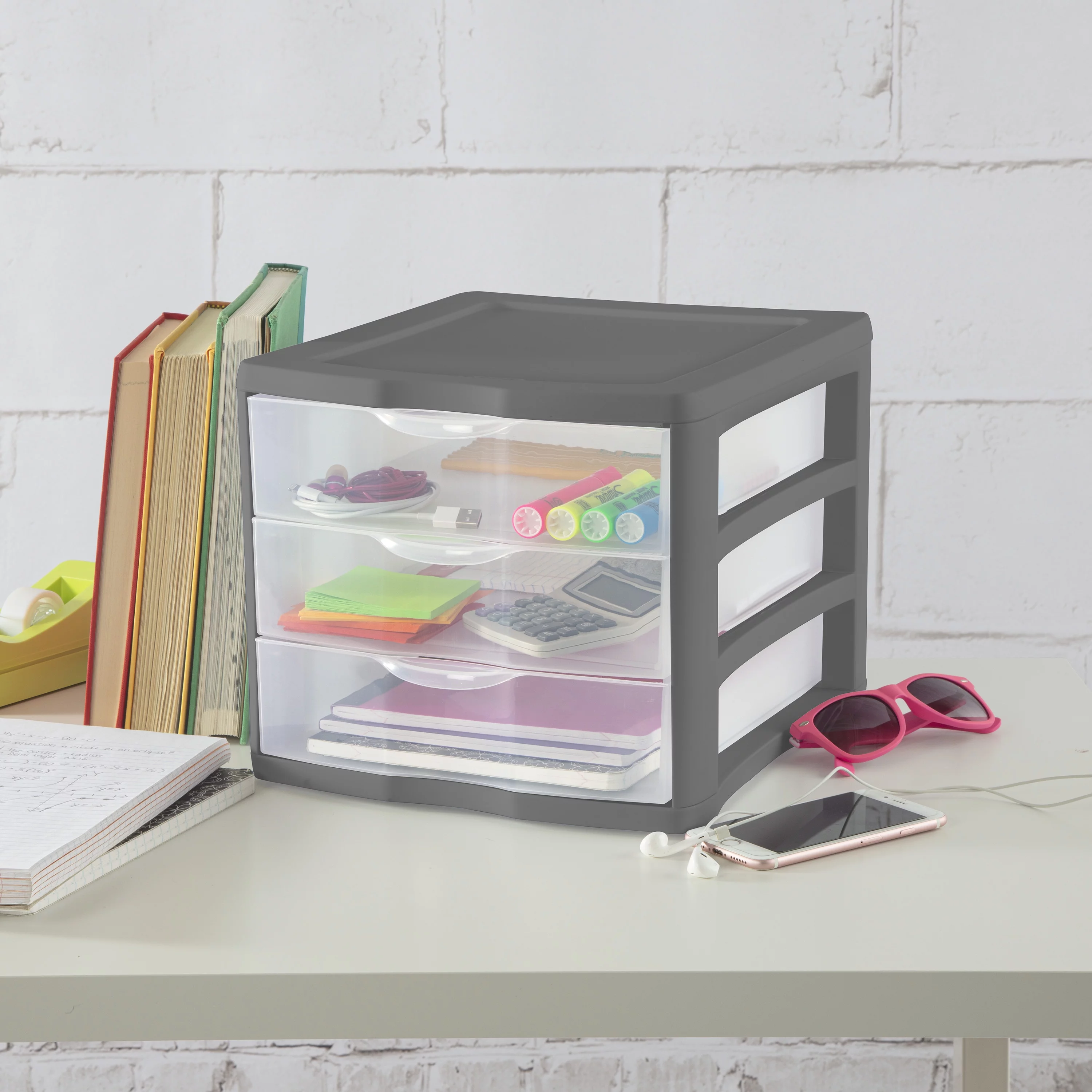 Sterilite 3 Drawer Unit Plastic, Gray Flannel, Set of 4