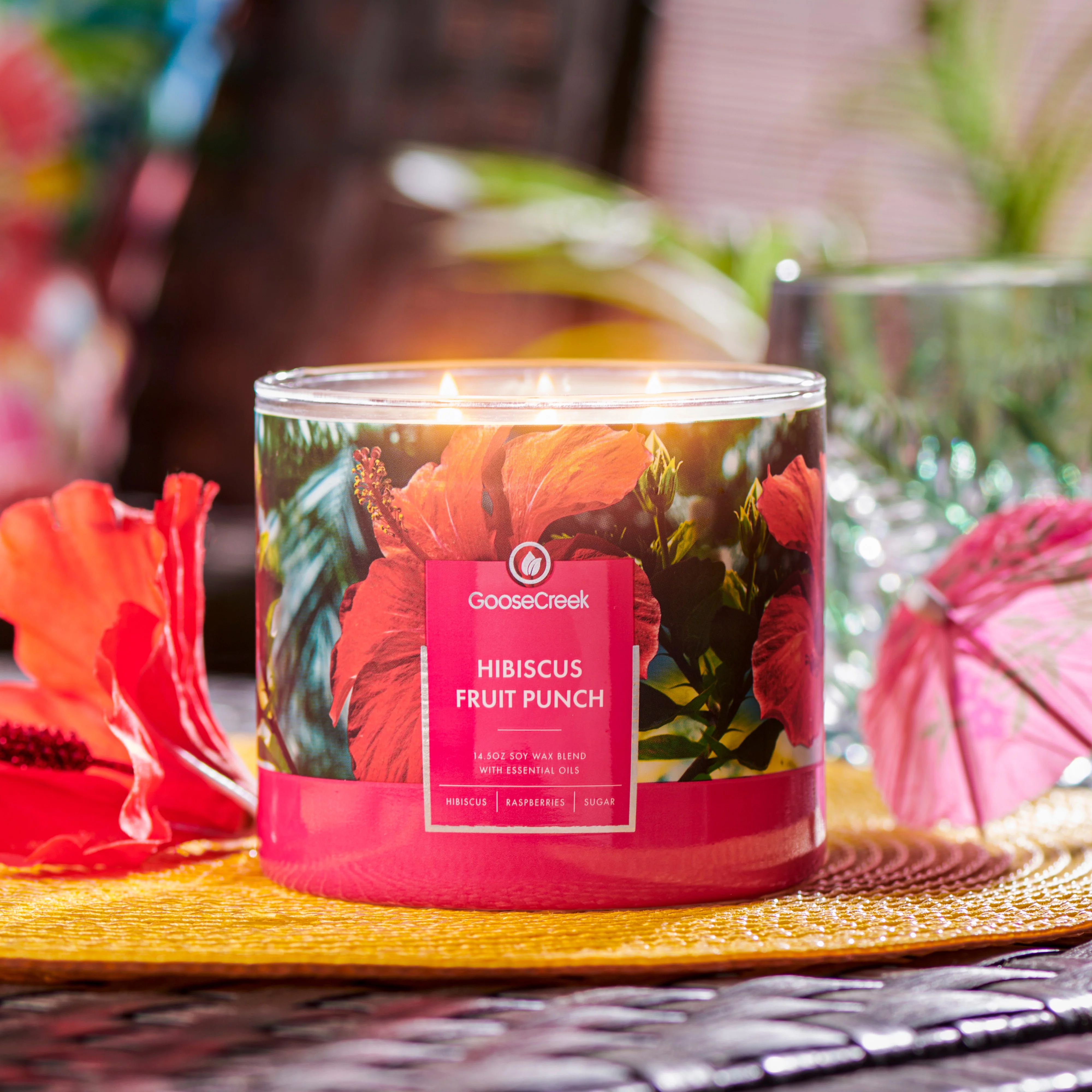 Goose Creek, Hibiscus Fruit Punch Scented 3 Wick Jar Candle, 14.5oz, 45 Hr, Fruity