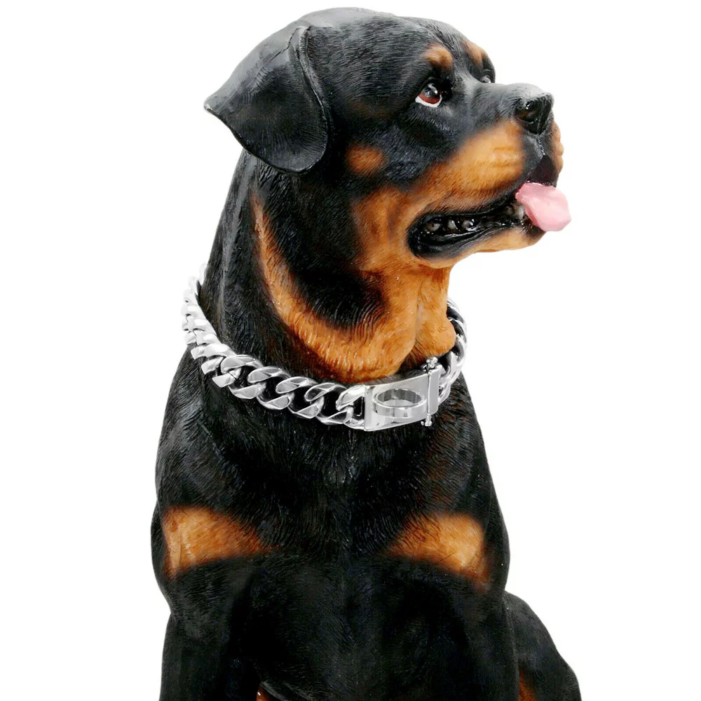 Silver Chains Choker Cuban Link Necklace Dogs Collar Large Medium Bulldog Rottweilers
