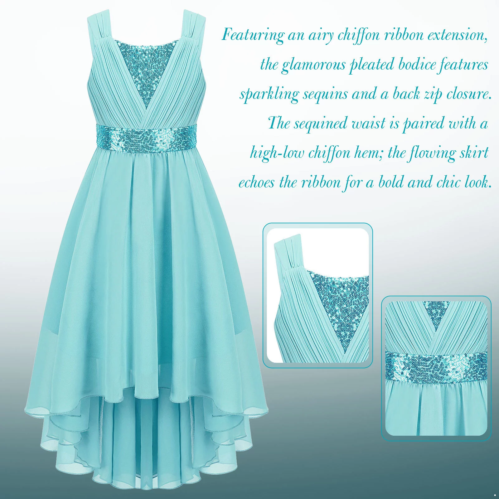 iiniim Kids Girl's Sequins Junior Bridesmaid Dress Ruched Hi Lo Flower Girl Dress Princess Pageant Party Ball Gown