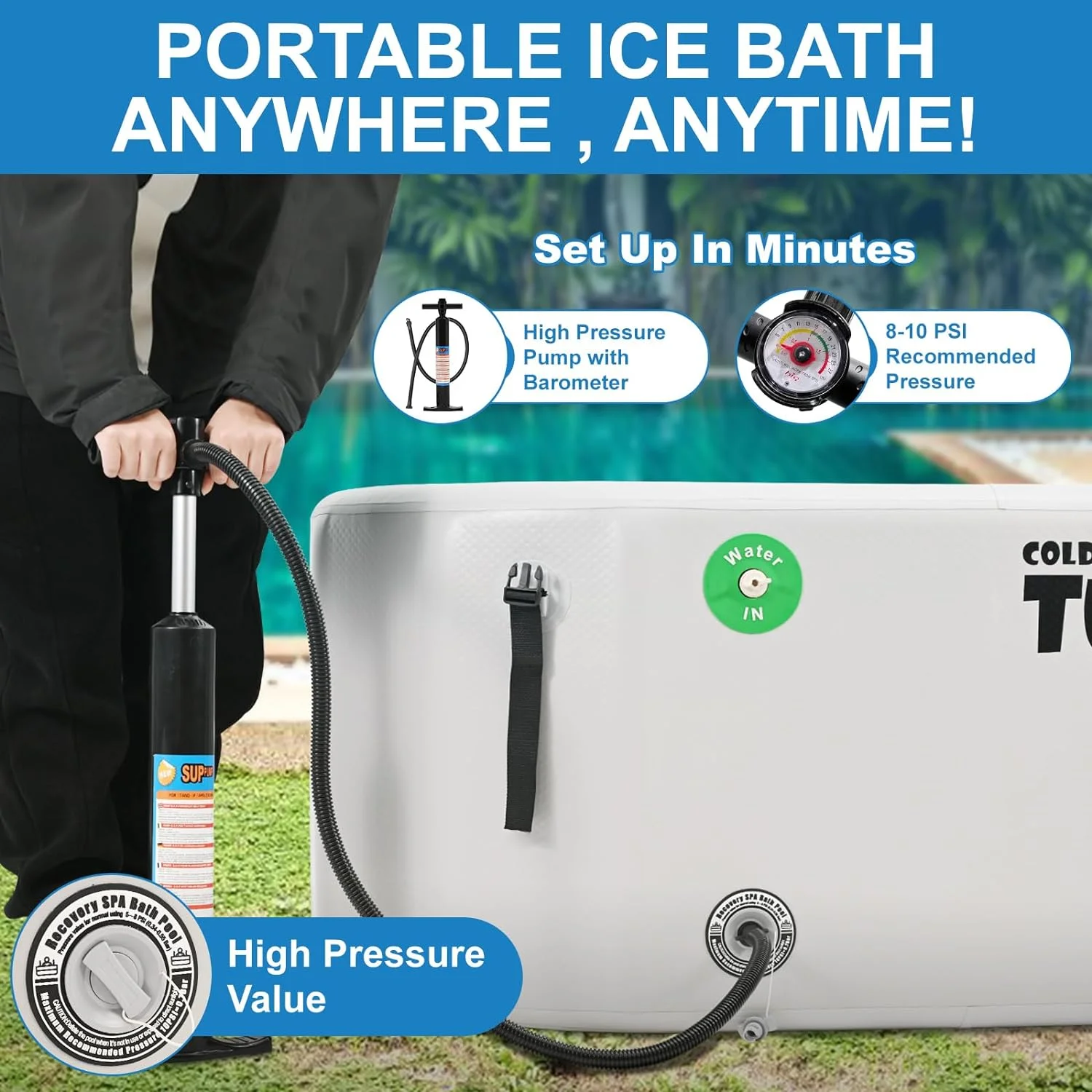 Lilypelle Inflatable Rectangle Ice Bath Cold Plunge Tub, Durable Freestanding 59