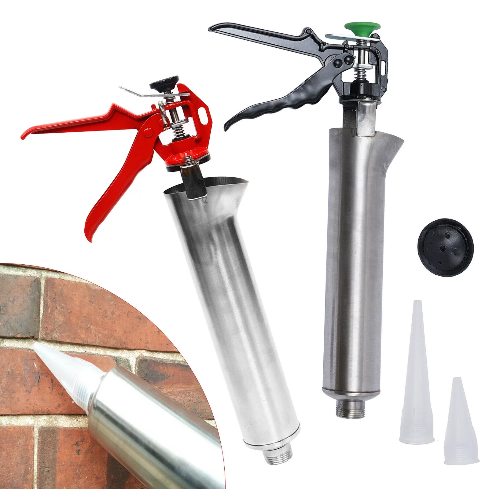 FETCOI Mortar Pointing Grouting Gun Grouting Tool Caulking Guns Stainless Steel Building Hand Caulking Guns w/ 2 Nozzle (Black)