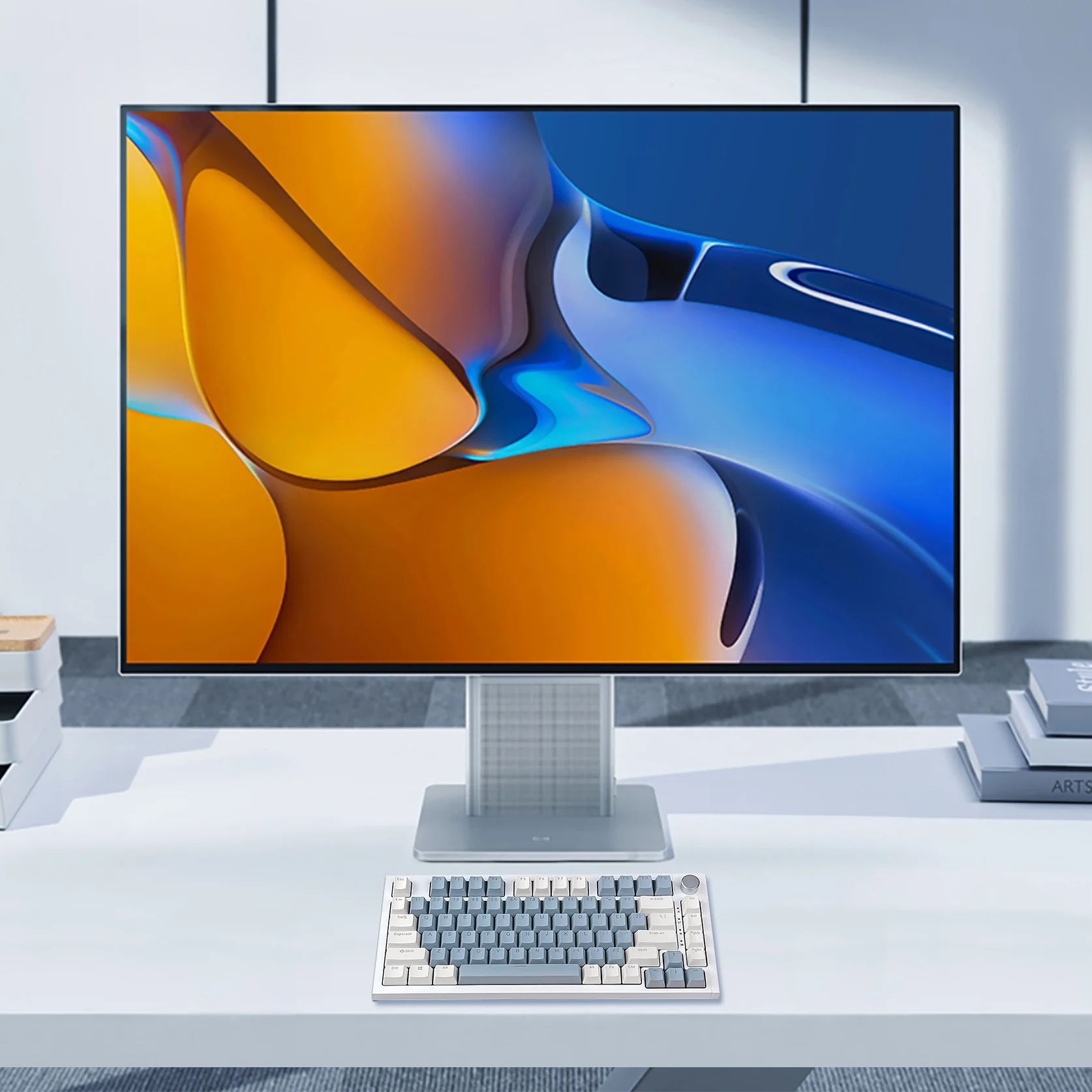 RECCAZR KW75S Wireless Mechanical Keyboard, GASKET Hot-swappable Gaming Keyboard, Bluetooth/2.4GHz/USB-C, 81 Keys, RGB Backlit (White Blue, OUTEMU Red Switch)