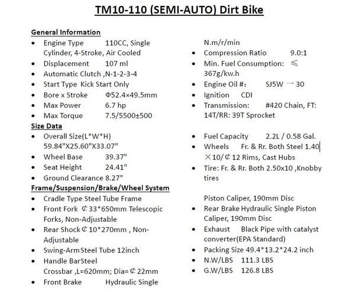 RED-TRAILMASTER TM10 110CC DIRT BIKE, AUTOMATIC 4-STROKE