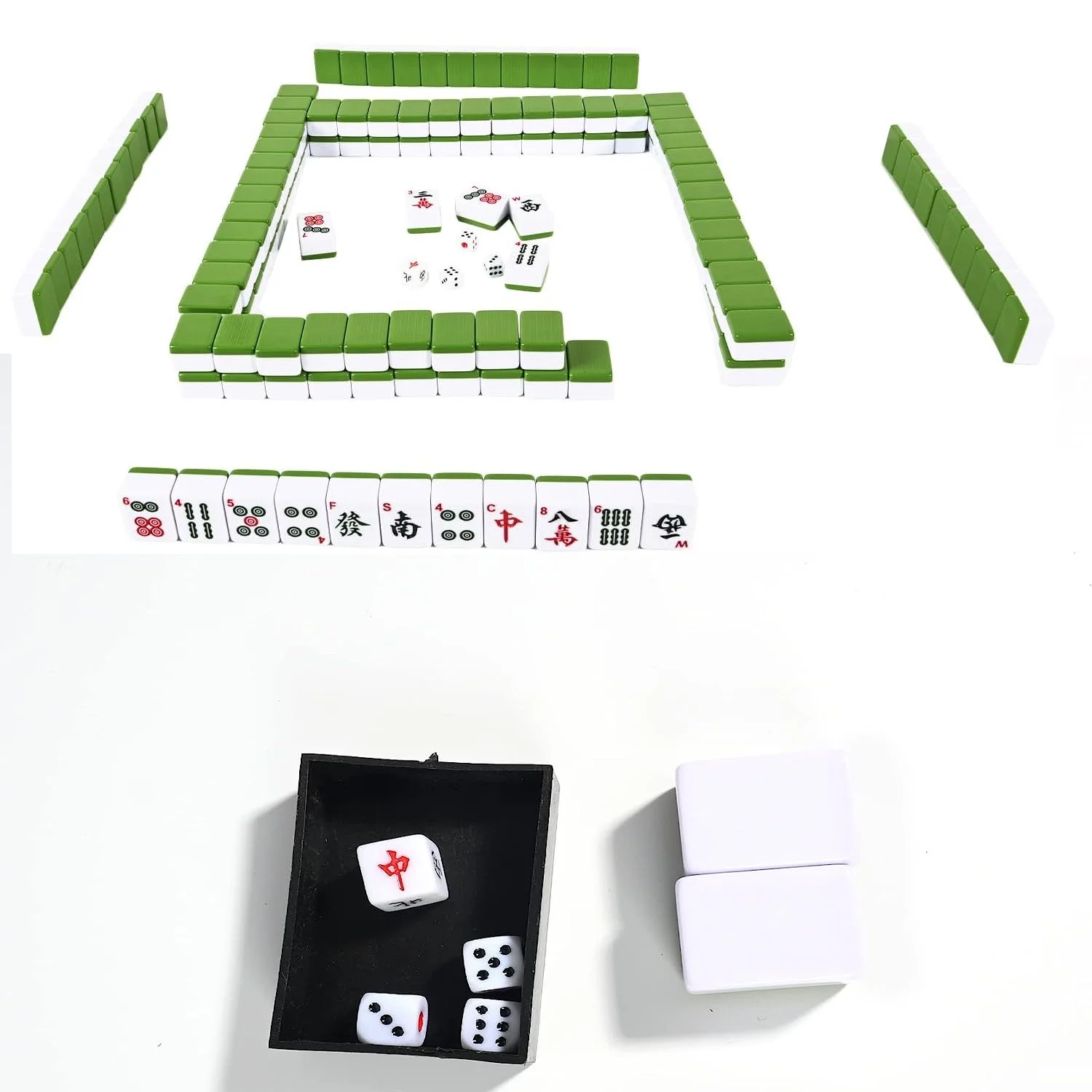 bimiti Playing MahJong Classic Strategy Game for Kids, Families, Melamine Chinese Mahjong Set Gift with Word