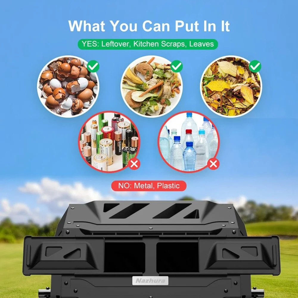 Compost Tumbler Bin Composter Dual Chamber 43 Gallon (Bundled with Pearson's Gardening Gloves) Black