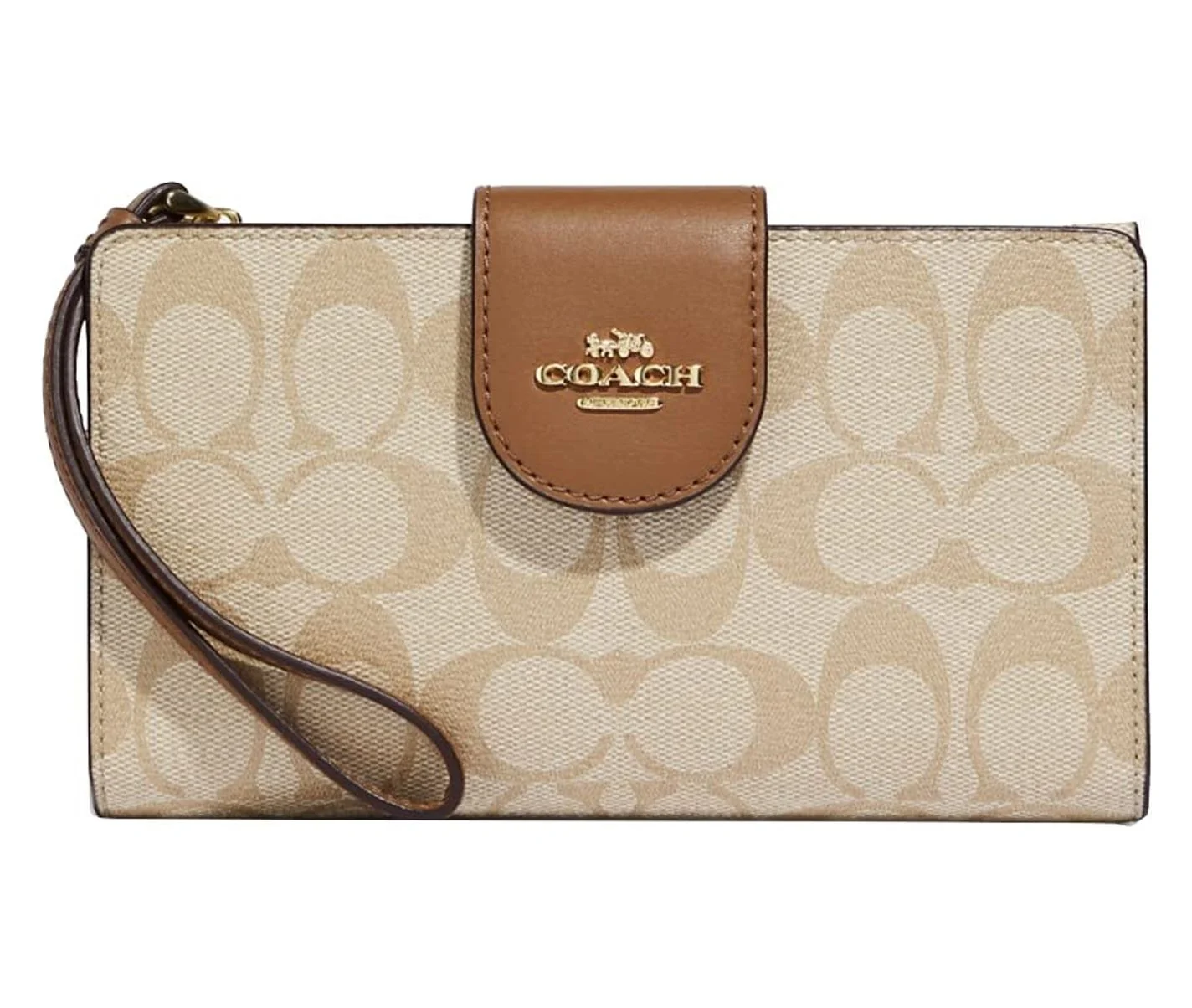 Coach Women's Tech Phone Wallet In Colorblock Signature Canvas (Light Khaki / Light Saddle)