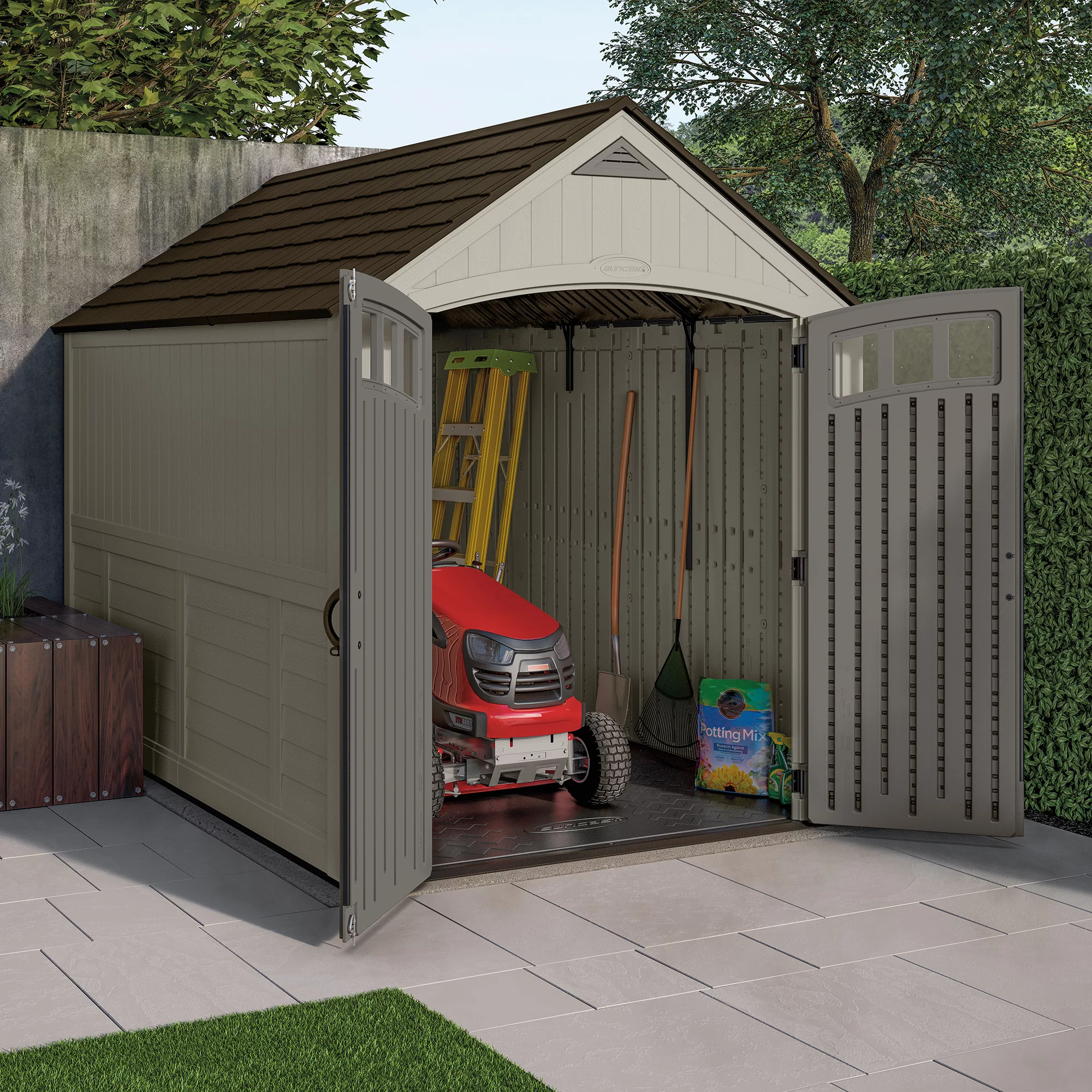 Suncast 7 x 10 ft. Metal and Resin Outdoor Storage Shed, Vanilla