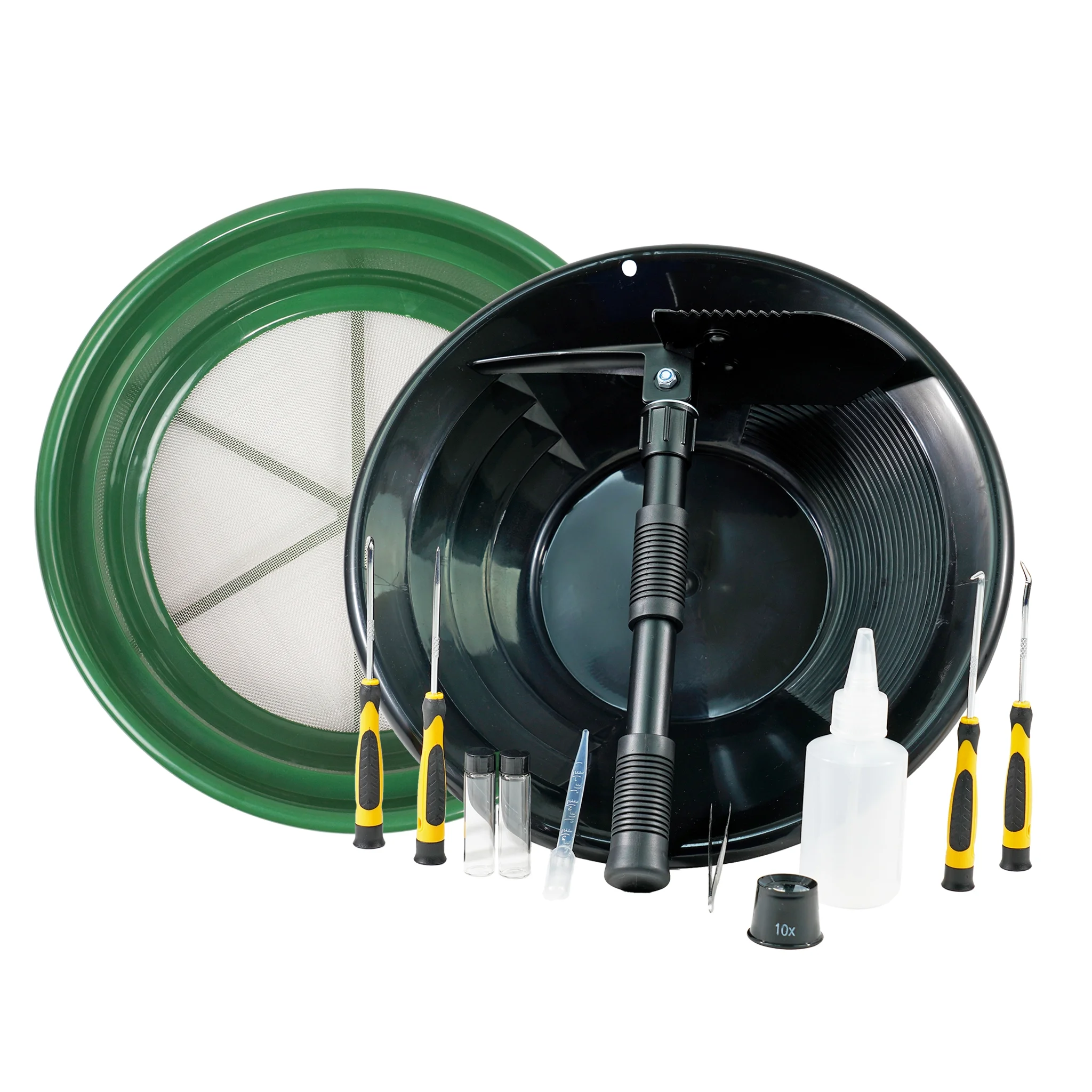 TerraX 11 pc Complete Kit: Complete Essentials for Successful Gold Hunting - Sluice Box, Gold Pan and Classifier, 3-in-1 Shovel, Crevice Set, and More