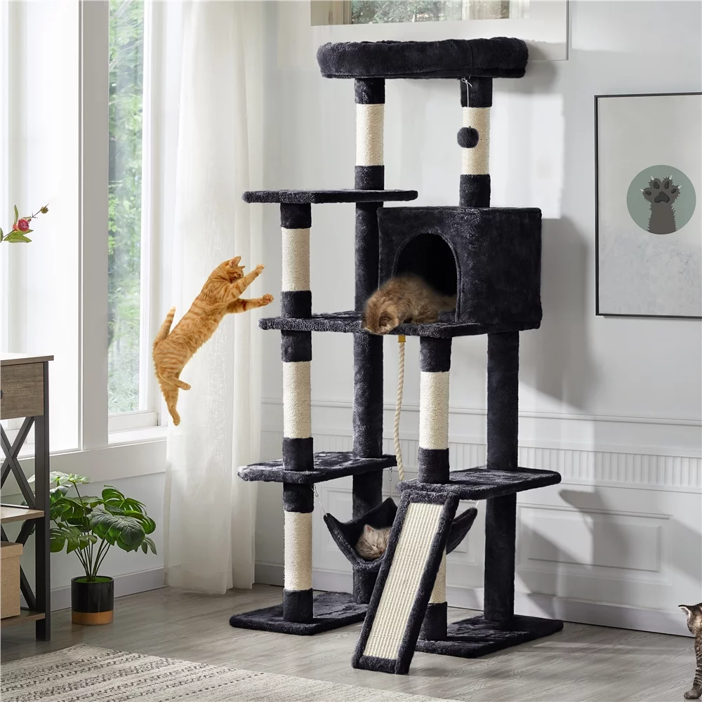 Easyfashion Multilevel 63inch Cat Tree Tower for Kitchens, Black