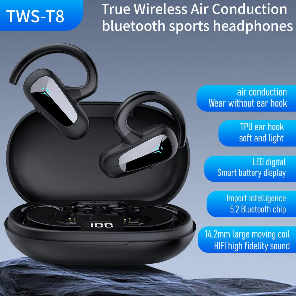 JahyElec Trucker Bluetooth 5.2 Headset TWS-T8 Air Conduction Wireless Driving Earbuds Noise Cancelling Earpiece(Red)