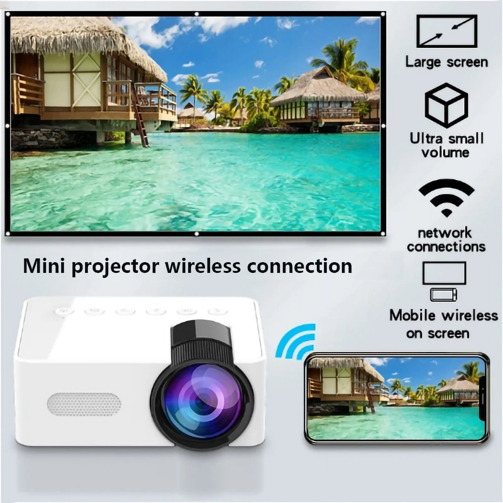 Wireless Portable Smart Projector WiFi Mini Projector HD Video Projector Compatible For Smart Phones Tablet