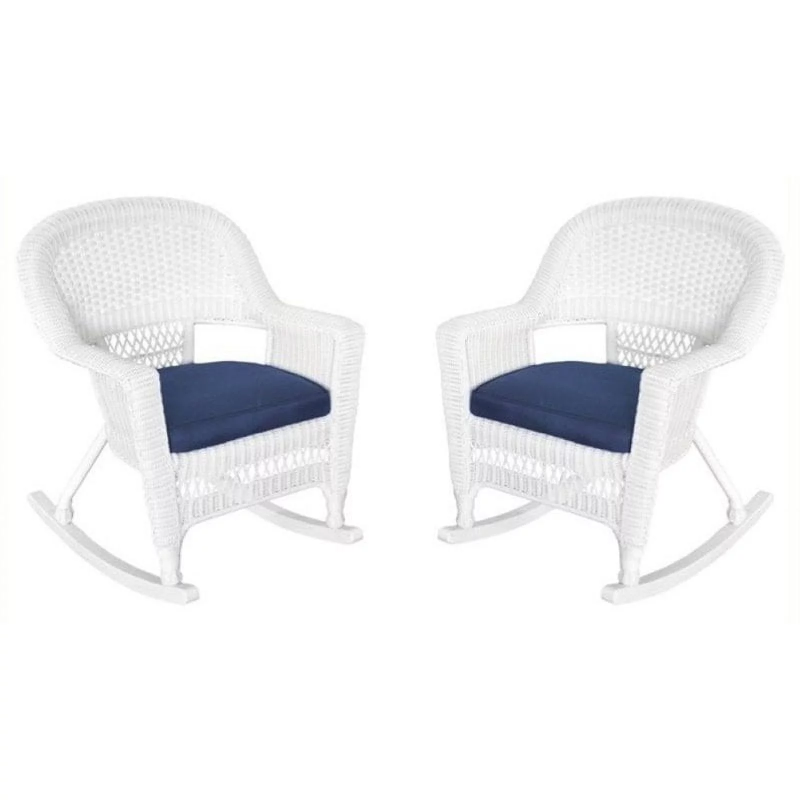 Pemberly Row Wicker Patio Rocker with Cushion in White and Blue (Set of 2)