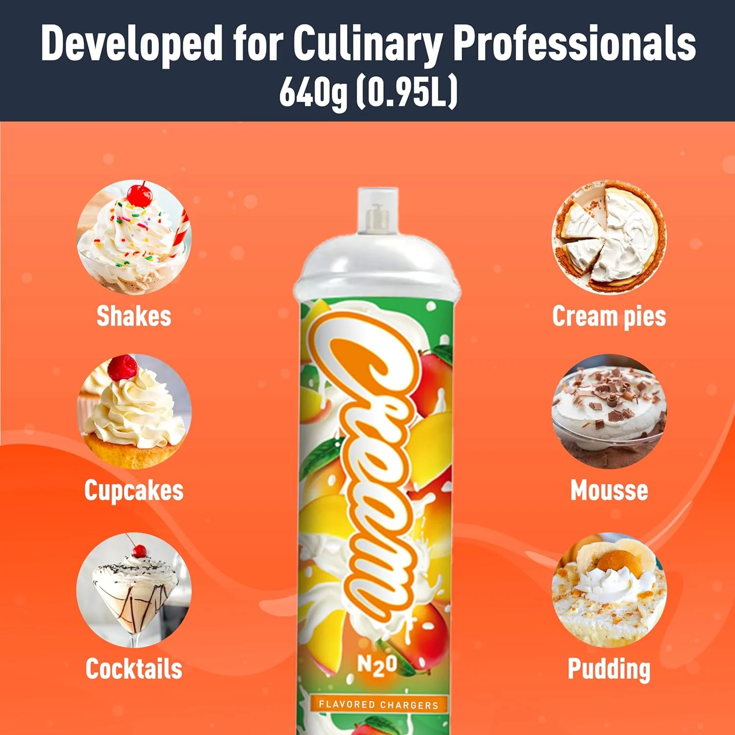 CREAM N2O Nitrous Oxide Whipped Cream Charger (Mango, 1pc, 640g 1.1L) - Nitrous Tank Whip Cream Charger, Nitrous Oxide Canister, N20 Whipped Cream Chargers, Whip It NO2 Cartridges, Nitrous Oxide Tank