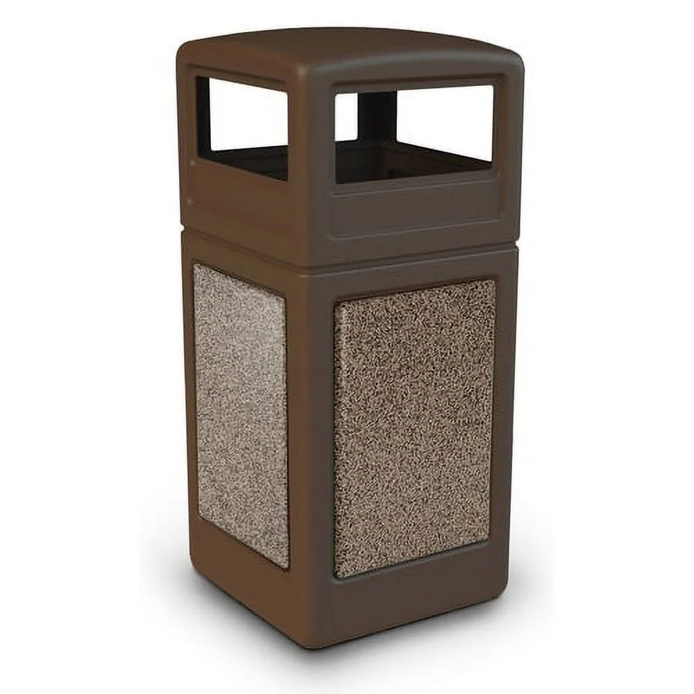 Commercial Zone Products StoneTec 42 Gallon Square Trash Can with Dome Lid Black with Pepperstone